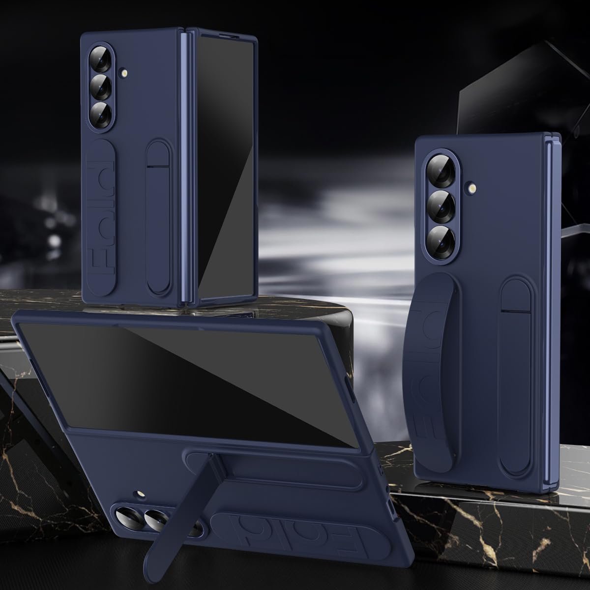 Galaxy Z Fold7専用 手帳型ケース 360°全面保護+シリコンリストストラップ付 多機能スタンド&カメラ装甲 肌にやさしい感触 ワイヤレス充電対応 薄型 軽量 マットの表面 指紋防止 精密フィット設計 滑り防止 人気 反塵 レンズ保護 個性 ユニーク 豪華 おしゃれ 二層構造 - Beautycatcher - 青