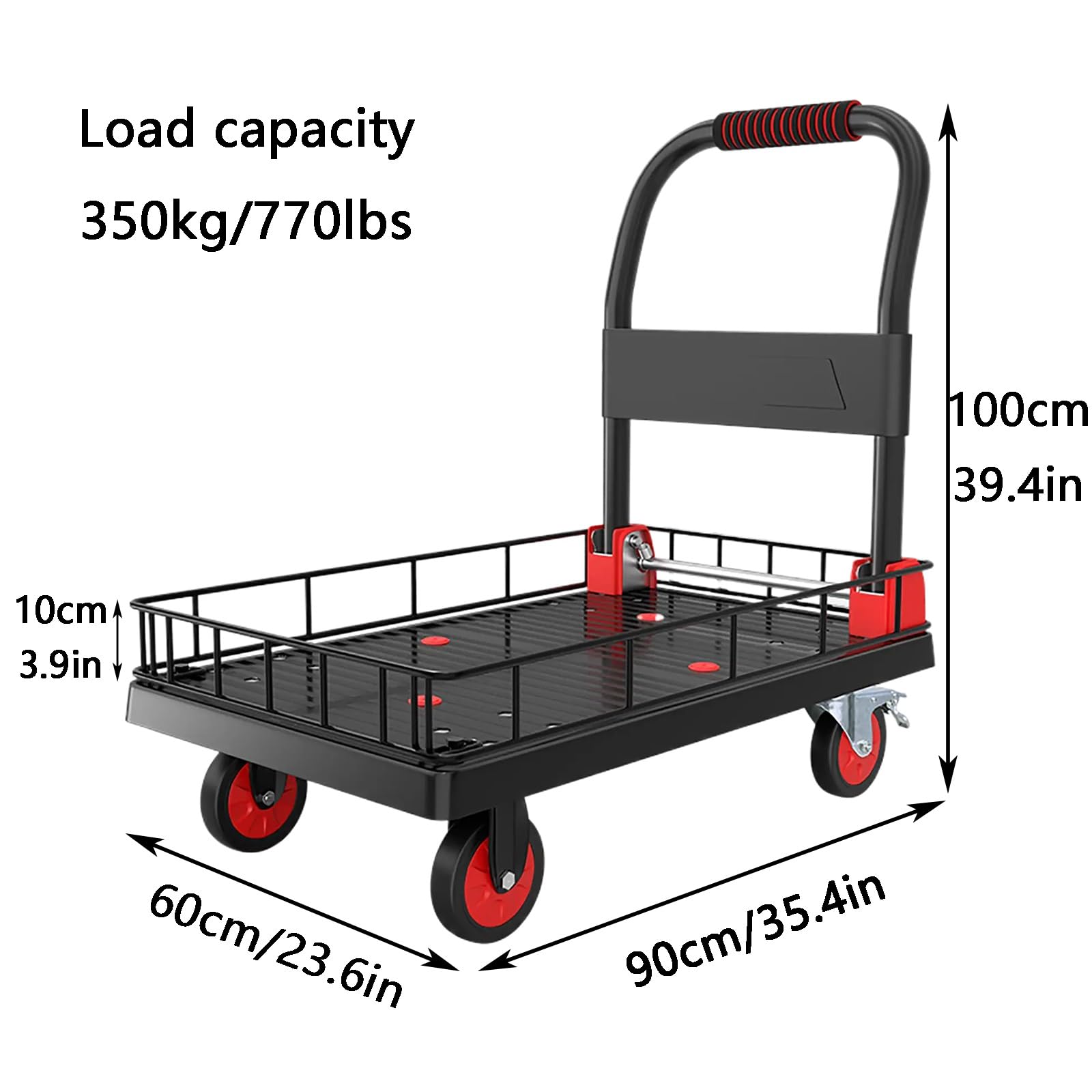 Carrello Pieghevole Resistente con 4 Ruote, sponda Rimovibile, Antiscivolo, Durevole, Ideale per Scuola, Giardino e Ufficio.