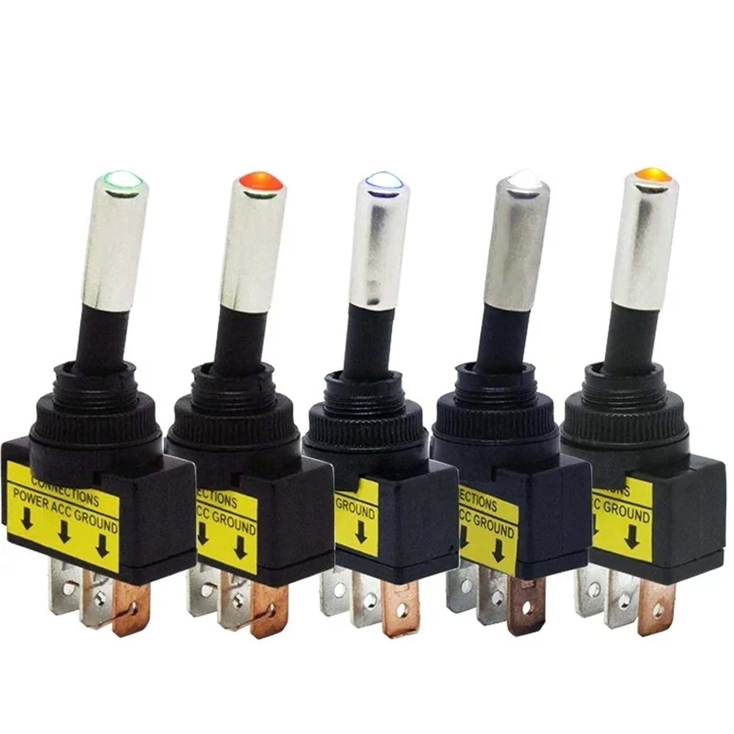 1PCS 12mm ASW-15D 20A Toggle Switch ON Off 12V 24V DC Red Green Blue Yellow LED Illuminated Car Auto Rocker Switch 3pin SPST(Green LED,12V)