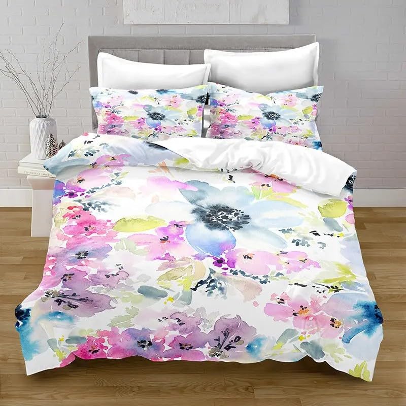 Parure de lit fleurs 3D microfibre douce housse de couette fermeture éclair