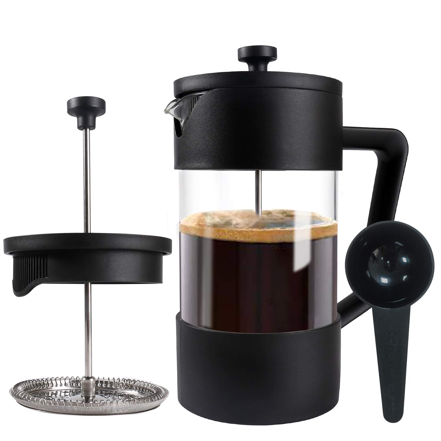 French Press Coffee Maker 34oz 304 Stainless Steel Non Toxic food grade plastics Coffee Press with 4 Filters Screen-100% No Residue -German Heat-Resistant Borosilicate Glass (gold)