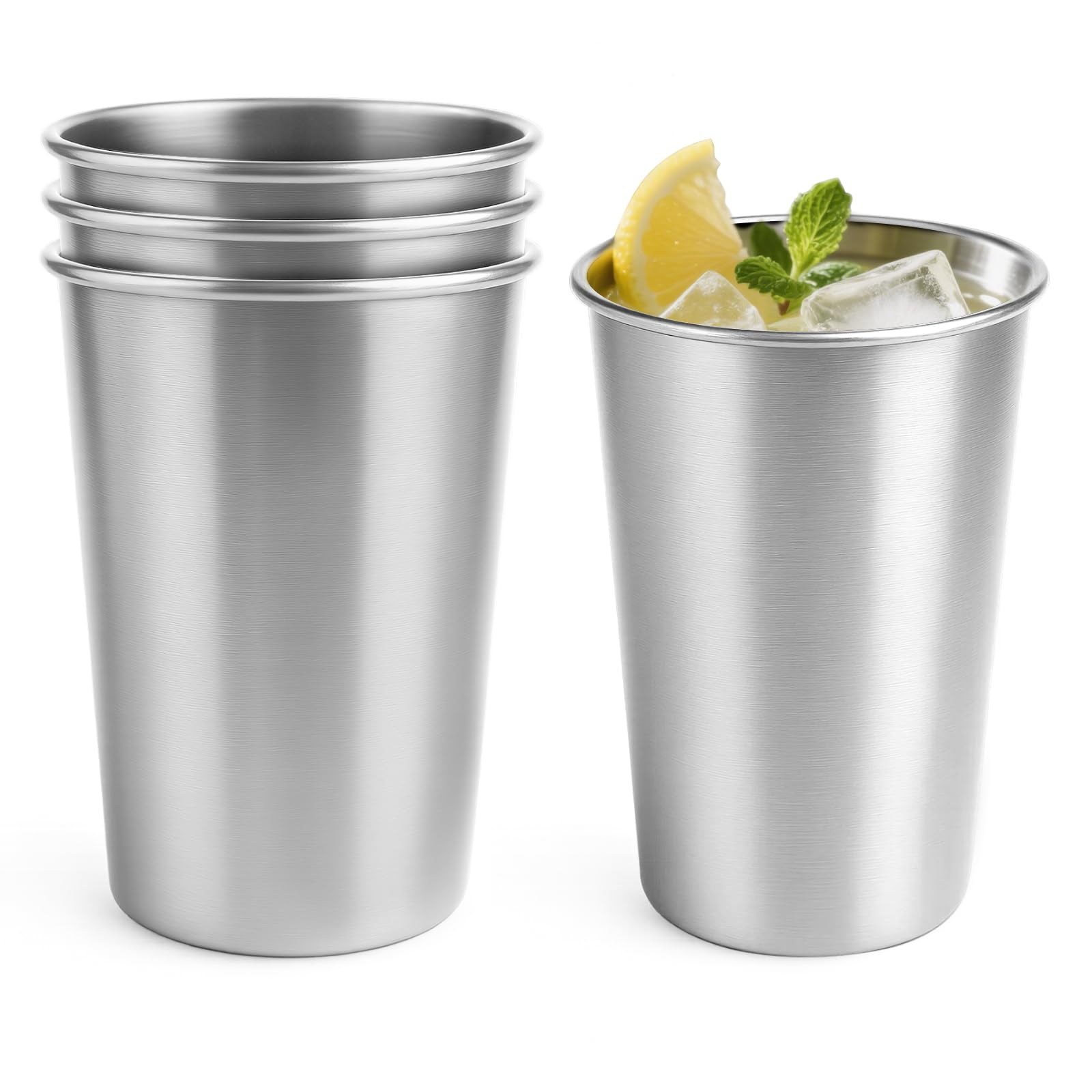 Luxgola 4 Pack 16oz Stainless Steel Cups, Stainless Steel Stacking Beer Pint Cups, Stainless Steel Water Tumbler for Home, Party, Camping, Outdoor, Stackable Drinking Glasses, Reusable, BPA Free
