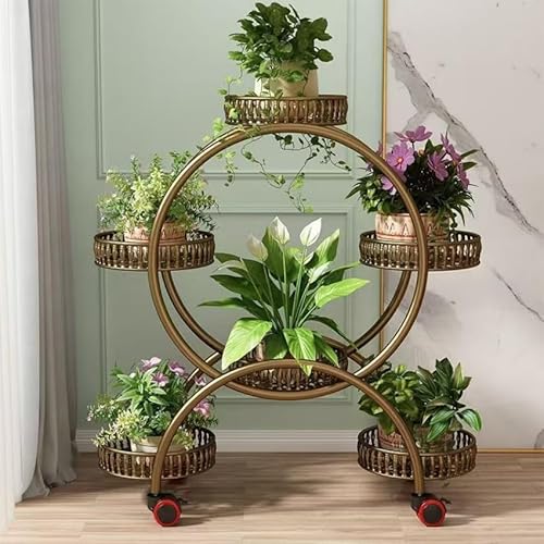 花台 盆栽棚 ガーデンラック フラワースタンド 屋外 室内 ベランダ 鉢植え花置き棚 植木鉢ラック 園芸ラック盆栽観葉植物 多機能収納ラック収納棚 組立簡単 付属のキャスターをお使い頂くと便利です。 (黄銅色, 6ポット)