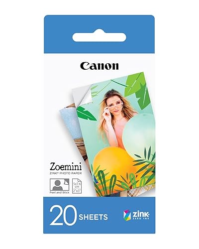 Canon Zink™ Fotopapier – Selbstklebendes 2x3" Fotopapier (20 Blatt) – Drucken Sie Handy-Fotos für personalisierte Aufkleber - 20 Sheets - Single