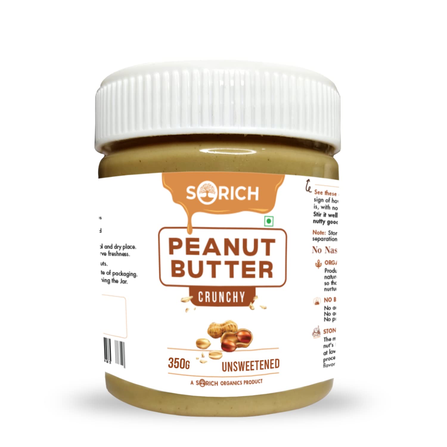 Sorich Organics All Natural Peanut Butter Crunchy 350gm | Unsweetened | 30g Protein | Peanut Butter, Roasted Peanuts | Non Gmo | High in Protein Spread, Gluten & Cholesterol Free, Nut Butter (B0BDG5SV91) Amazon Price History, Amazon Price Tracker