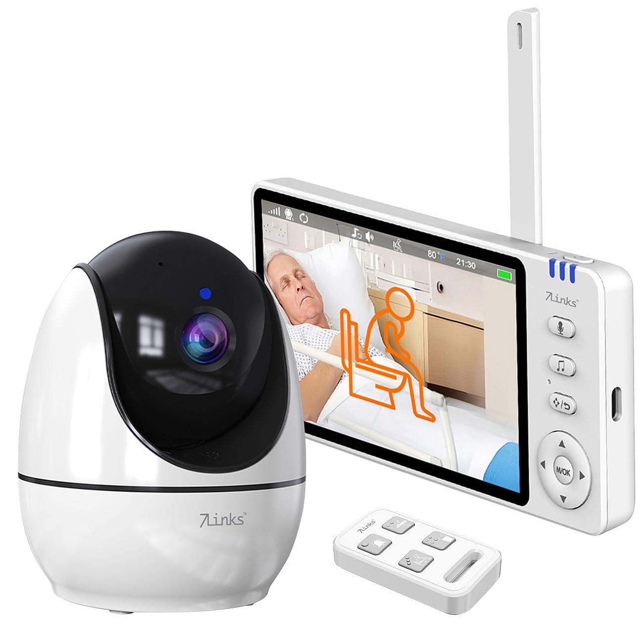 7links Babyphone für Senioren: HD-Video-Seniorenkamera, Schwenk- & neigbar, mit Notruf-Fernbedienung (Senioren Babyphone mit Kamera, Baby-Monitor-Kamera, Küche)