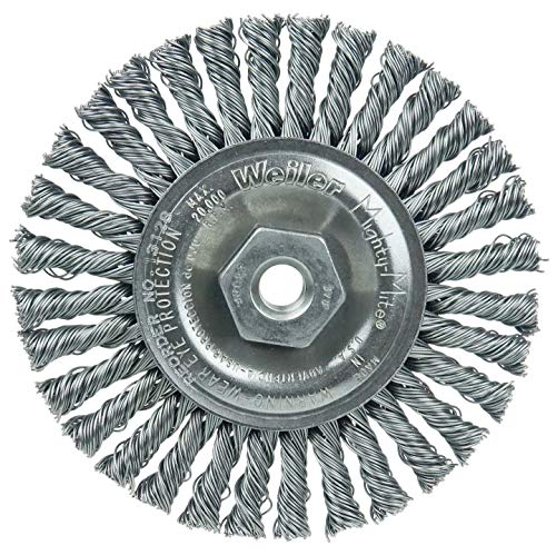 Image of Weiler 13128 Mini Roughneck 4 inch Stringer Bead Wire Wheel, .020 inch Steel Fill, 3 /8 inch-24 Unf Nut, Made in the USA