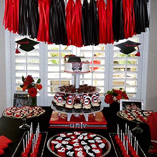 Image of 20pcs Black and Red Shiny Tassel Garland Banner Tissue Paper Tassels for Party Decorations