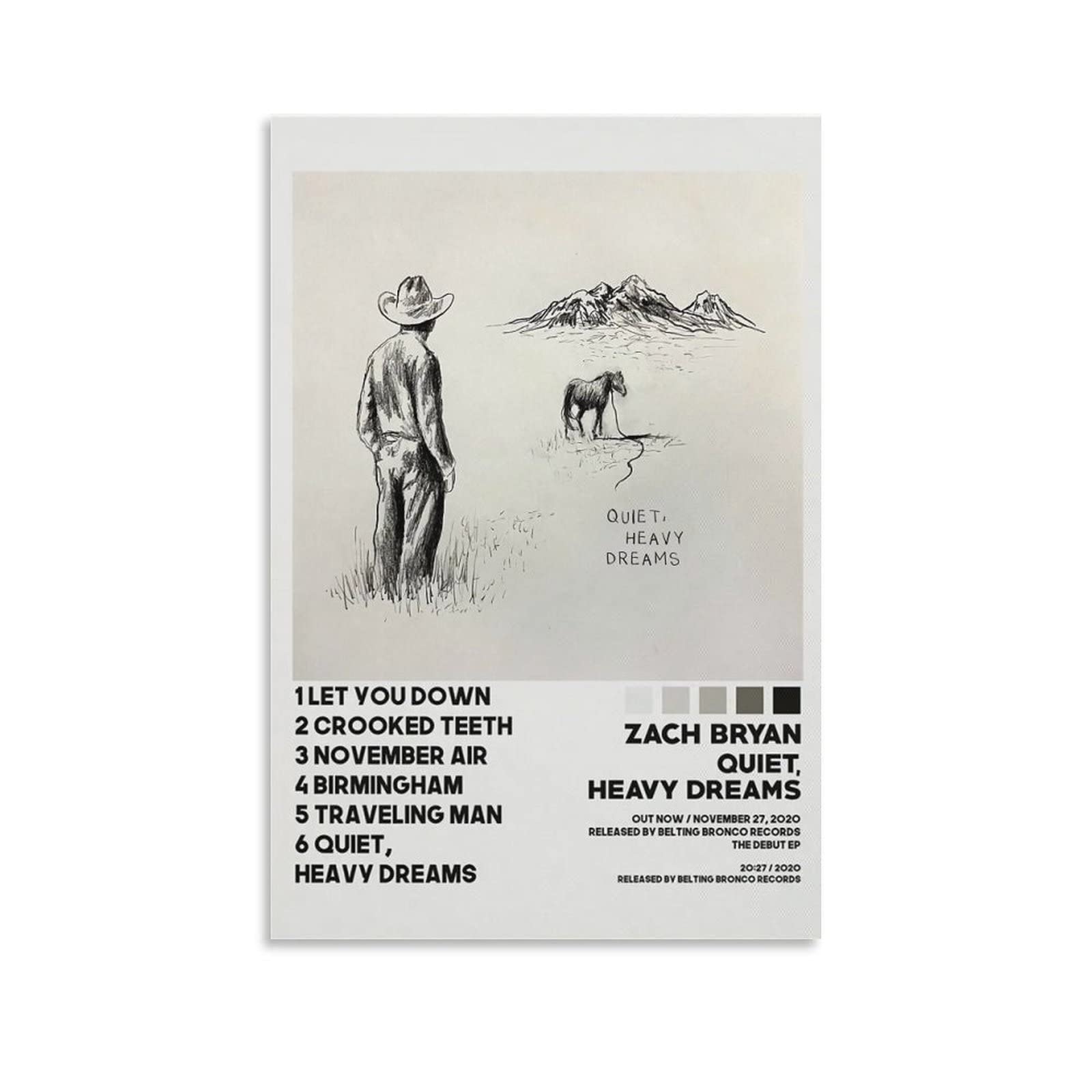 YILin Zach Bryan Posters Quiet Heavy Dreams Canvas Art Poster and Wall Art Modern Family Bedroom Office Dorm Decor Gift 12x18inch(30x45cm)