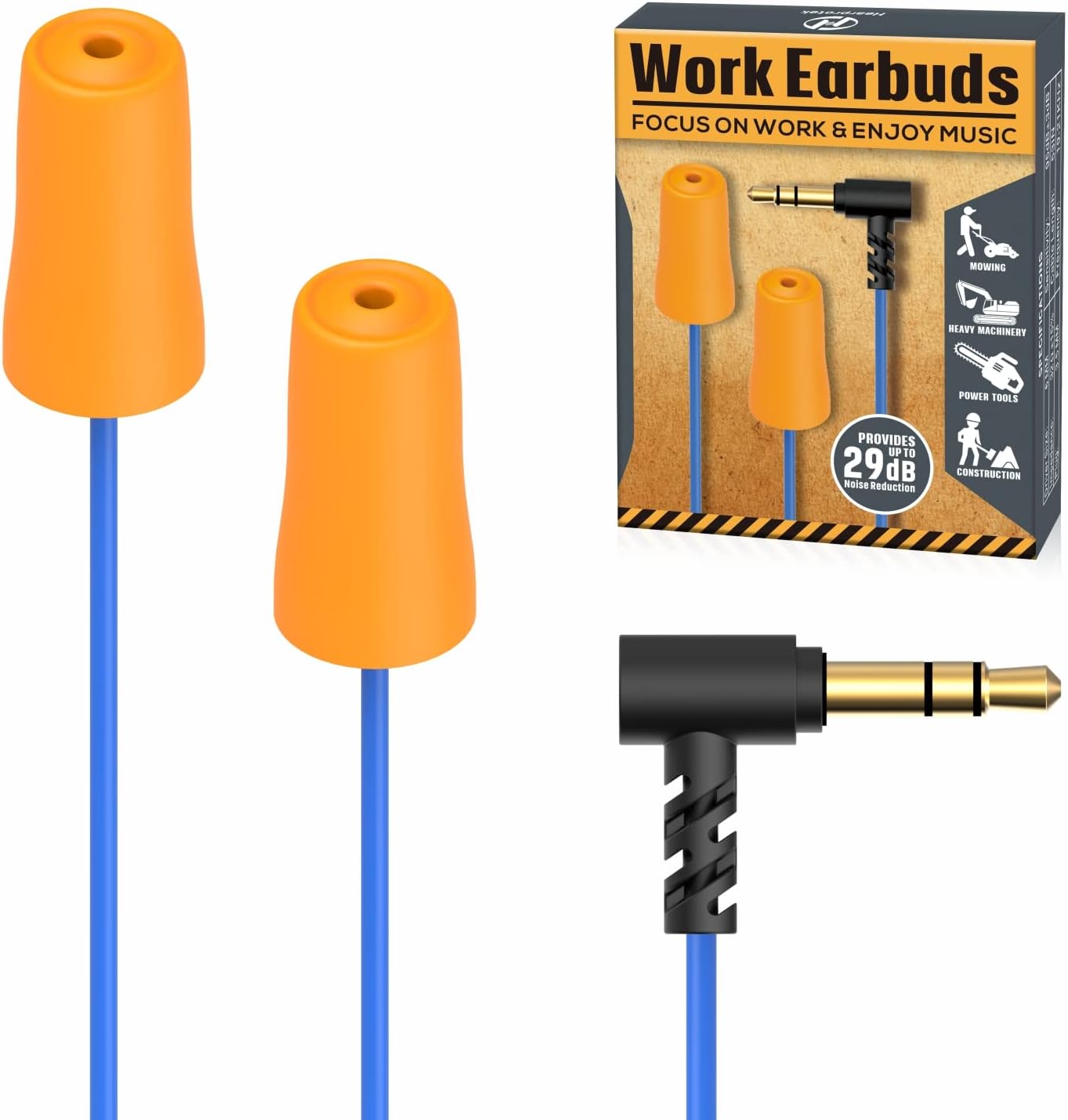 Hearprotek Earplug Earphones for Work, Safety Foam Earbuds Noise Reduction for Ear Protection-Suitable for Work Shift, Construction, DIY, Lawn Mowing