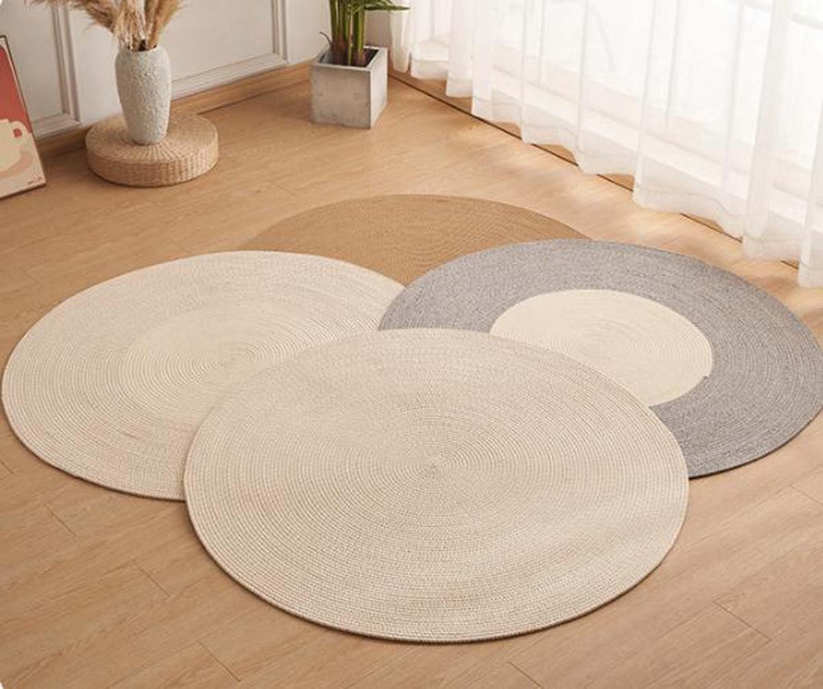 Tapis rond en jute naturelle tissé à la main réversible pour cuisine, salon, entrée, zones à forte circulation dans le salon, la chambre à coucher