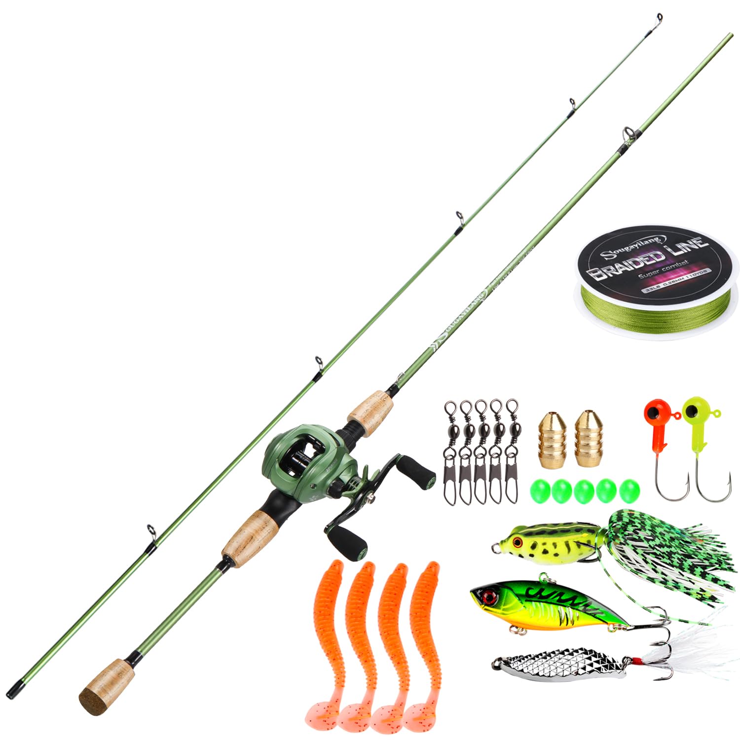 Sougayilang Reel Combos Canne à pêche en graphite avec moulinet et moulinet, guides en acier inoxydable