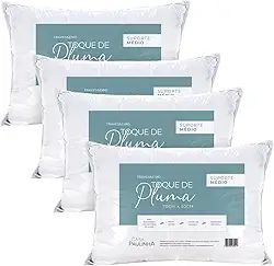 Travesseiro Toque de Pluma Pena Percal 180 Fios 50x70cm Lavável, Antiácaro, Antialérgico, Kit 4