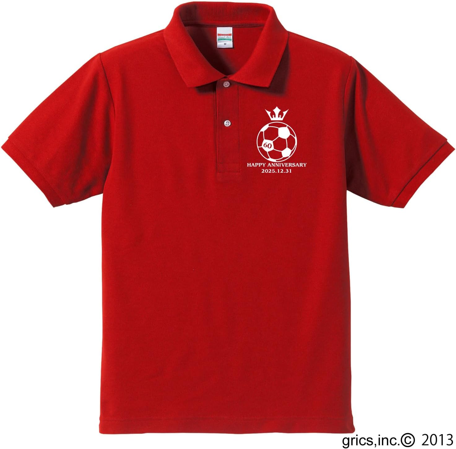 [クリエイティ] 【名入れオリジナルポロシャツ、スポーツ】 還暦祝い赤いポロ 『サッカー野郎』還暦チーム(プレゼントラッピング付)