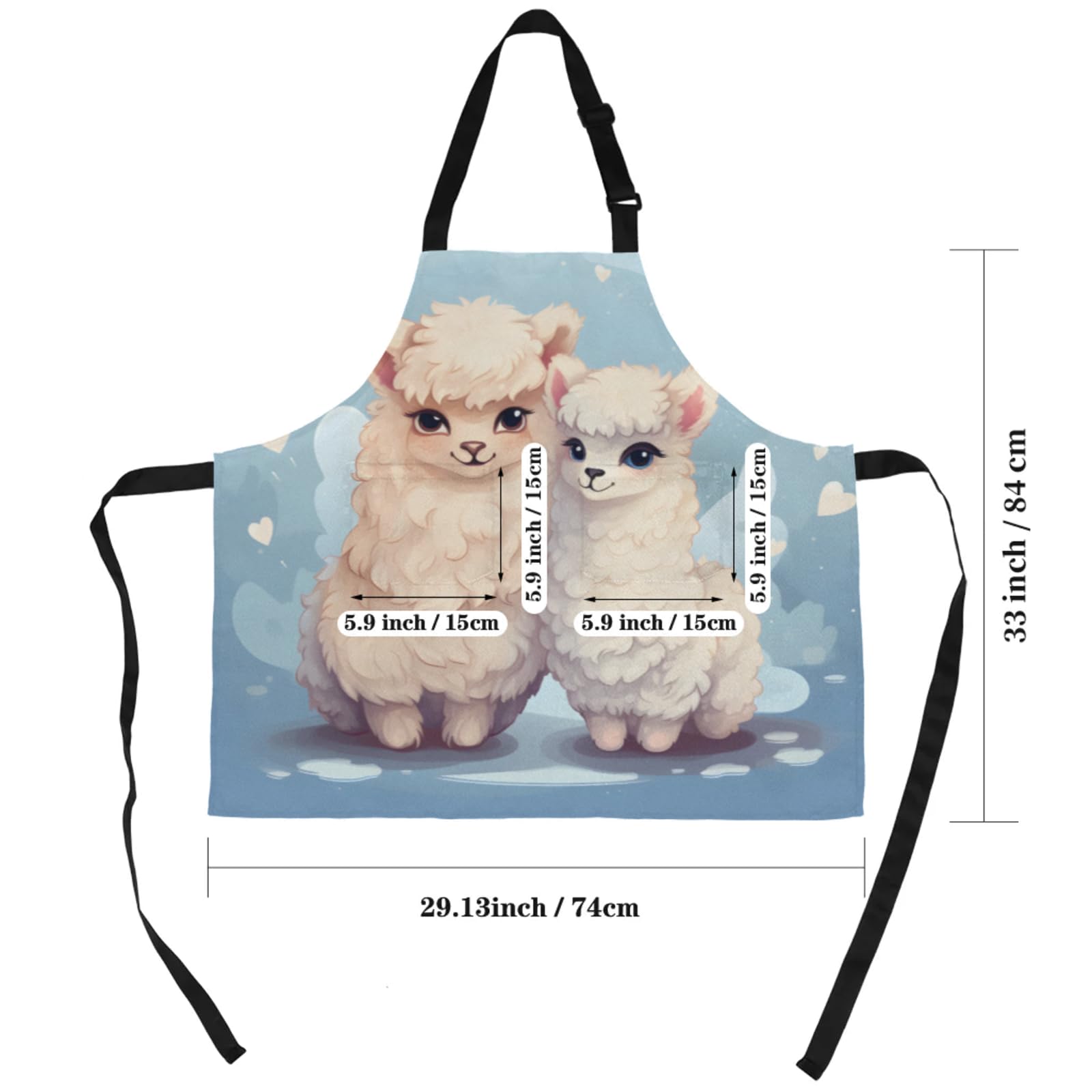 Aglebo Cute Alpacas Love Chef Apron with Pockets Adjustable Shoulder Strap Waterproof Cooking Apron for Kitchen Baking Gardening Pottery Painting