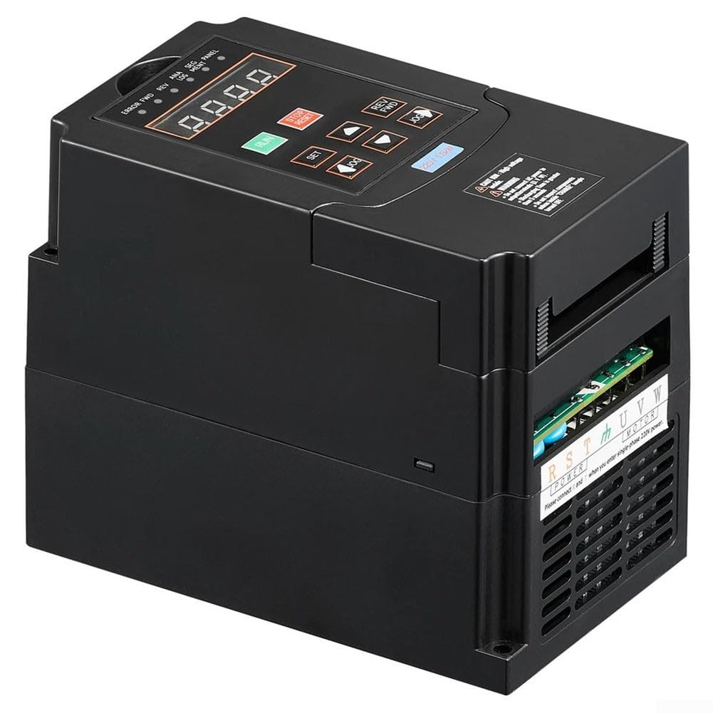Frequenzumrichter 2HP 1,5KW 220V VFD zur Steuerung von Drehstrommotoren an Schleifmaschinen Zentrifugen Pumpen mit LCD Display und Tasten 0-400Hz Frequenz 1 oder 3 Phase Eingang schwarz langlebig