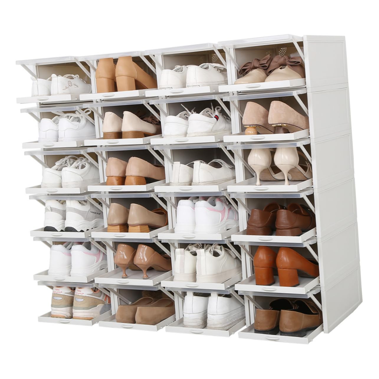 Cabilock 1pc Home Use Shoe Storage Box Sturdy Stackable Container with Transparent Cover for Easy Access Practical Push Pull Design for Space Saving Shoe Organization