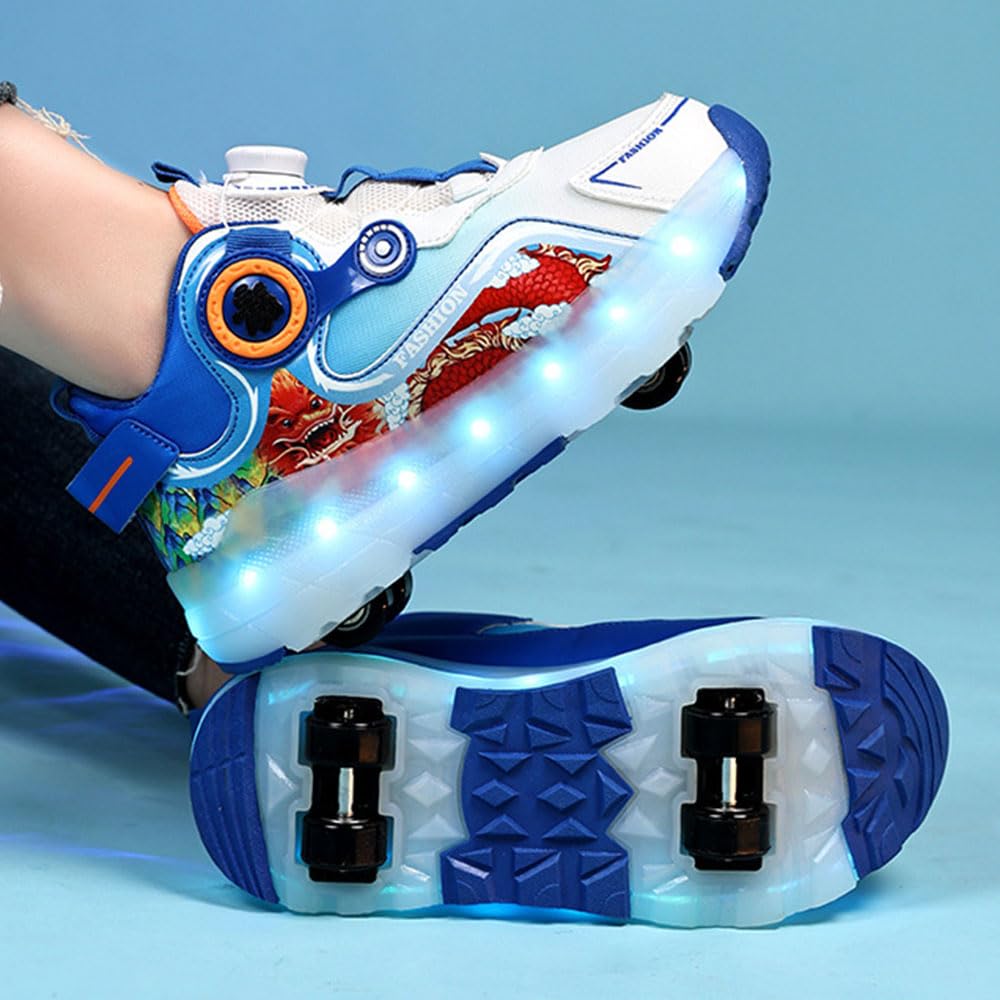 ENEN Chaussure Roller Fille, Mode Basket Roller pour Enfan, LED Lumières Chaussure a Roulette Garcon Fille Garçons Roues Basket a Roulette Adolescents pour Extérieur, 30-40 EU