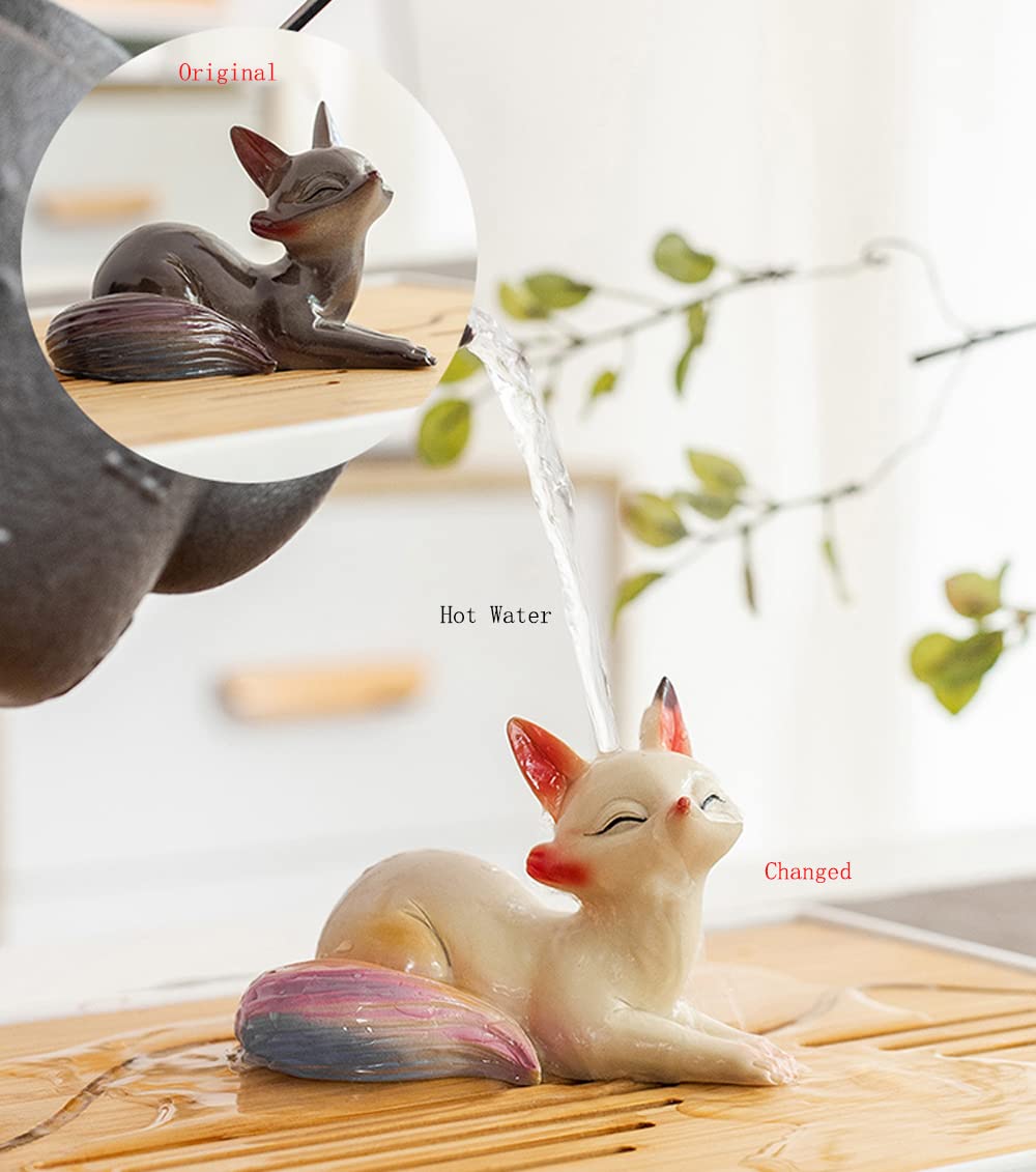 Hormsdar Tea Pet Fox Color Change Tea Play Funny Resign Statue Kung Fu Tea Tray Decor Tea Lovers Gift (B)