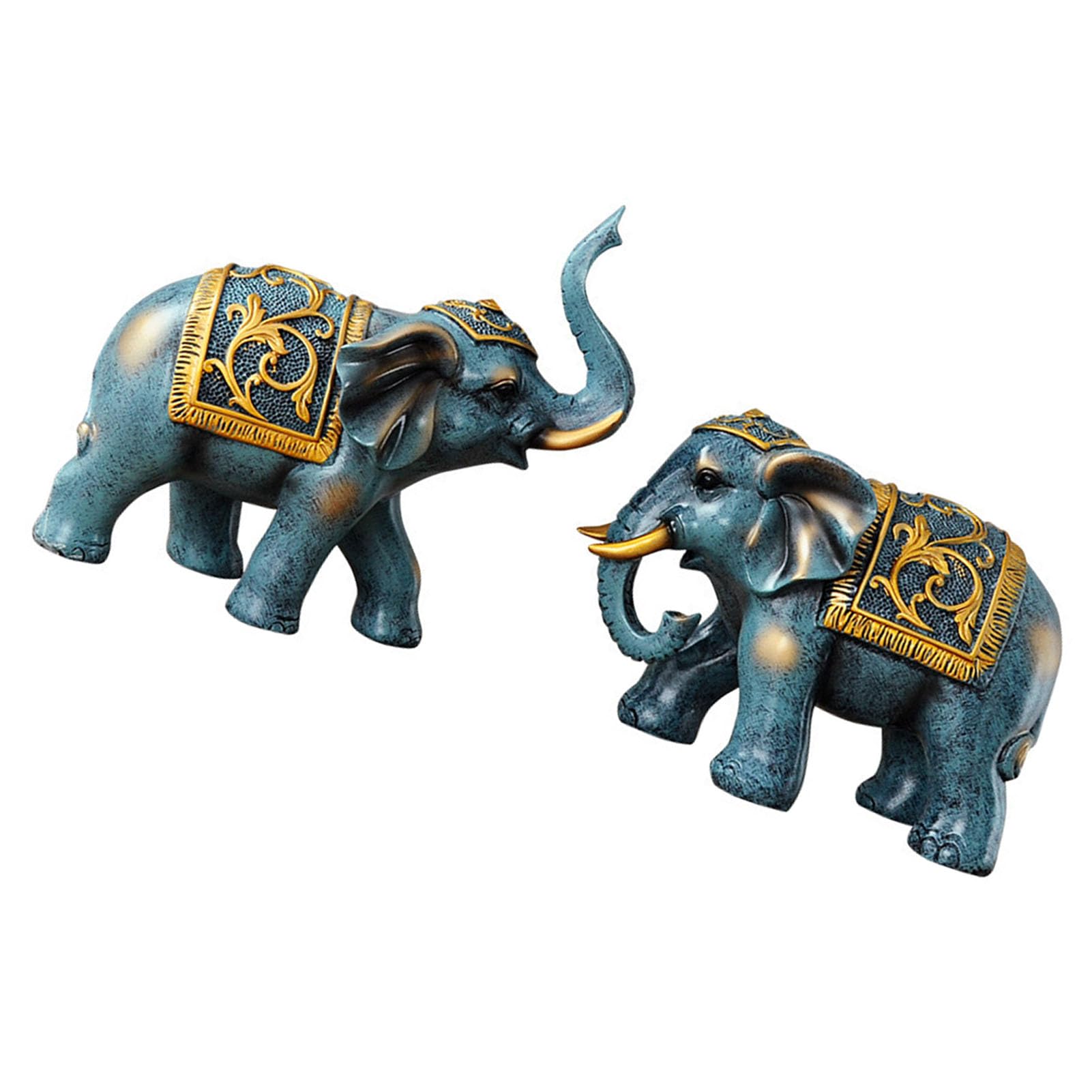 1 coppia di elefanti in resina innovativa, ornamento invitante ricchezza e mantenimento aziendale elefante statua per ufficio soggiorno (blu)