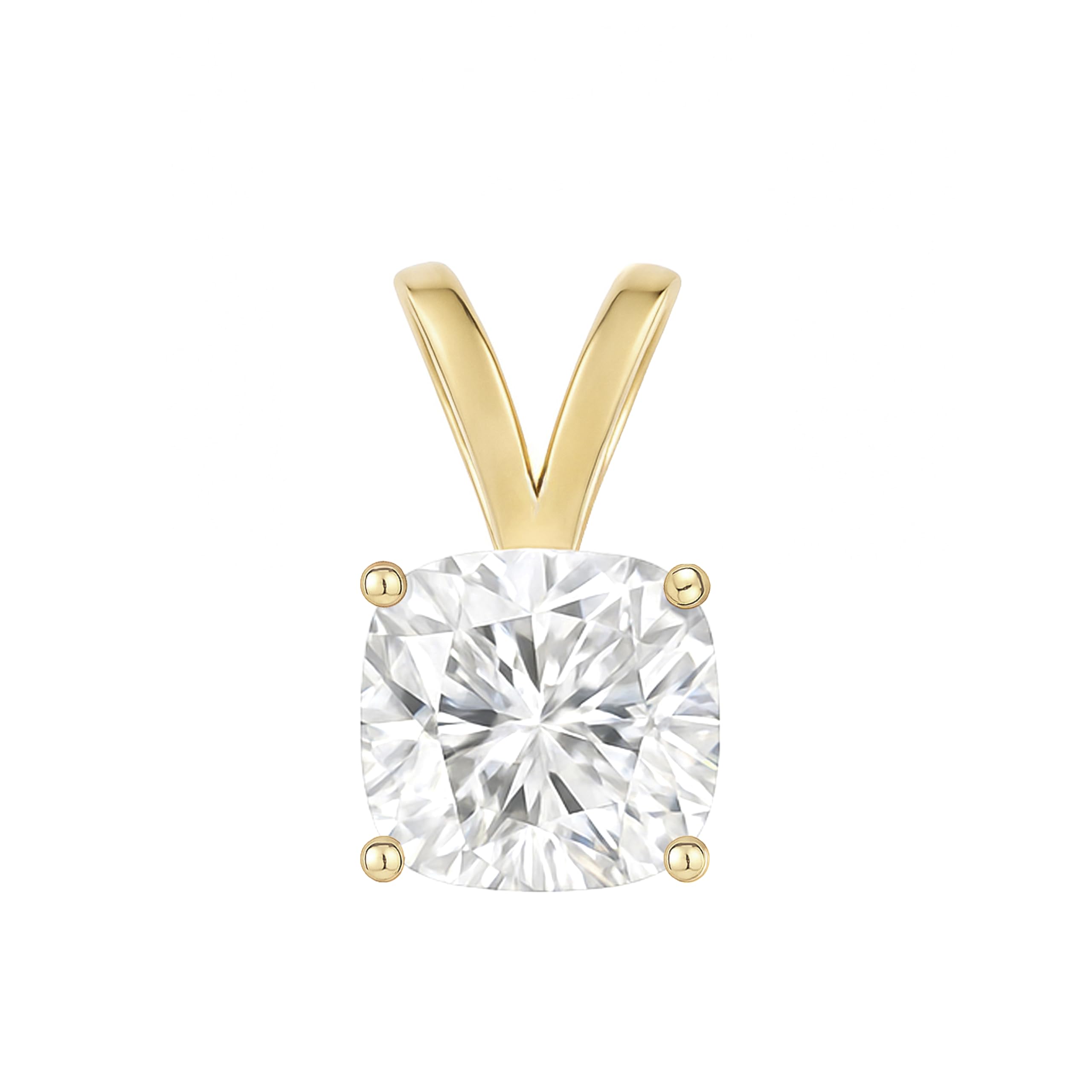 14K Solid White or Yellow Gold Lab Grown Moissanite Solitaire Pendant Necklace | Double Loop Bail | Round, Cushion, Oval Cut | Pendant Only | Fine