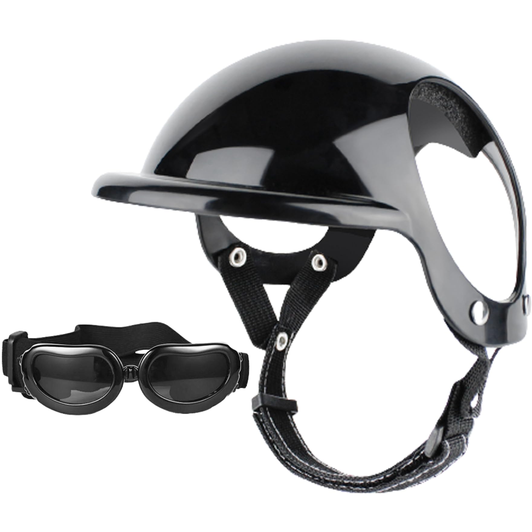2Pcs/Set Dog Helmet and Goggles, Adjustable Chin Strap Dome Helmet with Ear Hole, Windproof Stylish Decorative Goggles Pet Supplies - Dog