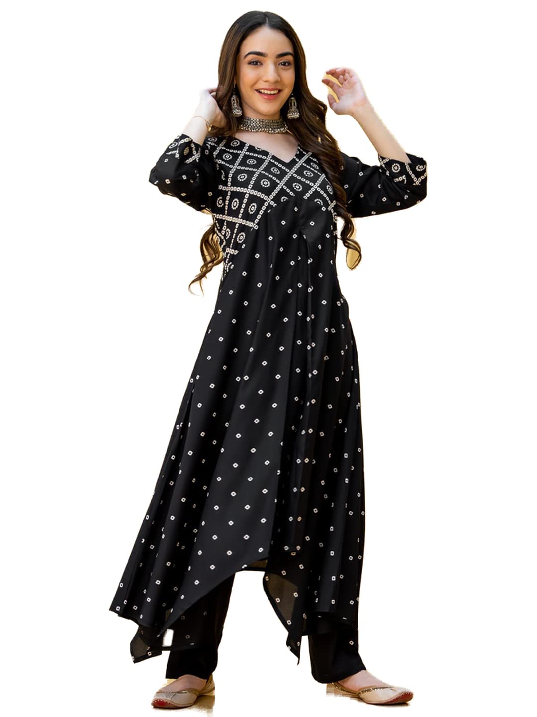 Black Bandhani Printed Kurta & Pants Set