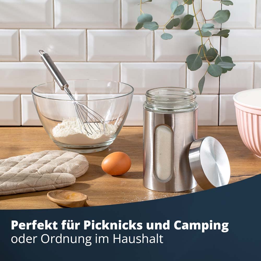 for friends Vorratsdosen mit Sichtfenster rund aus Edelstahl in Silber mit Glas-Ausschnitt 9er Set | Vorratsbehälter Küche mit Deckel | Aufbewahrungsbehälter für Lebensmittel | Durchmesser 10 cm