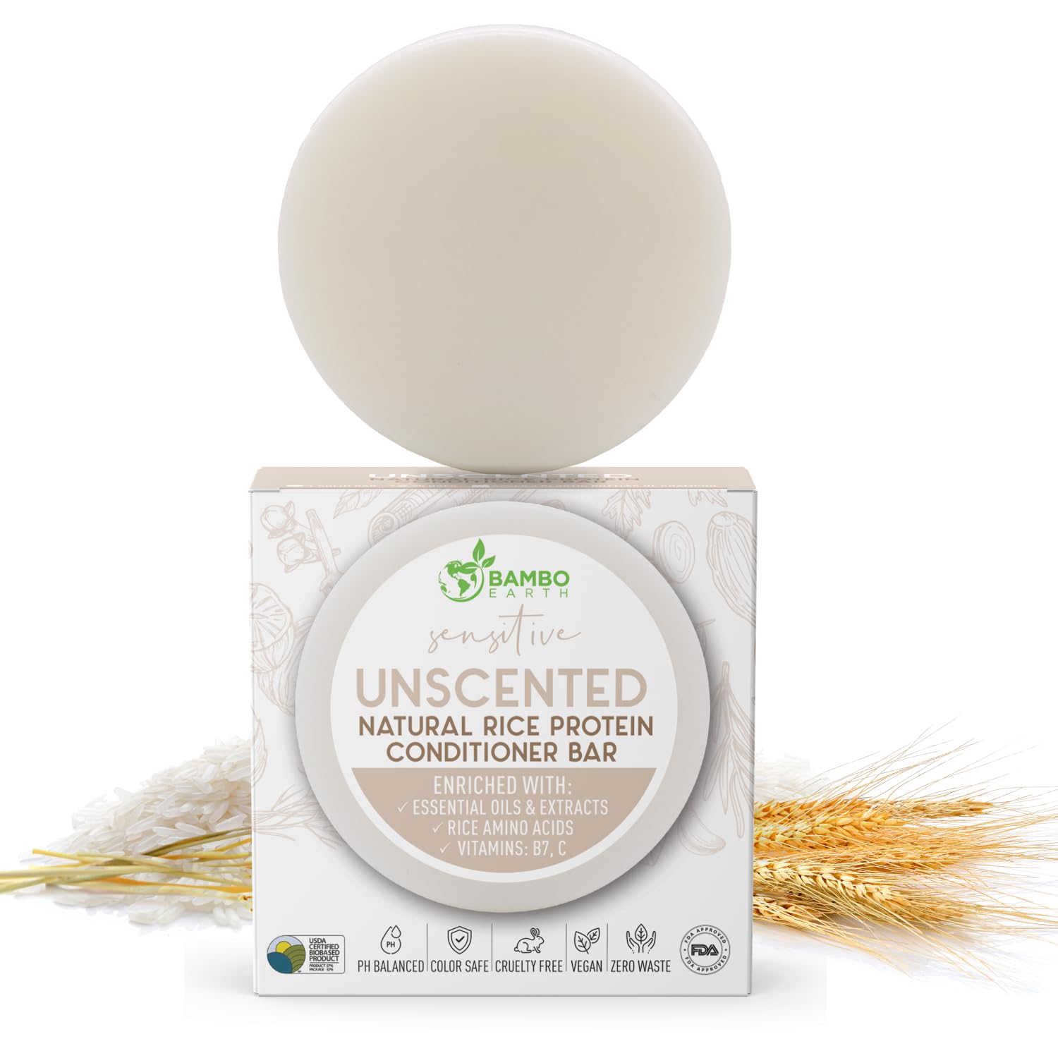 Solid Rice Protein Water Conditioner Bar Hair Soap – Conditioning Bars For Hair With All Natural Plant Based Essential Oils And Zero Waste Packaging -