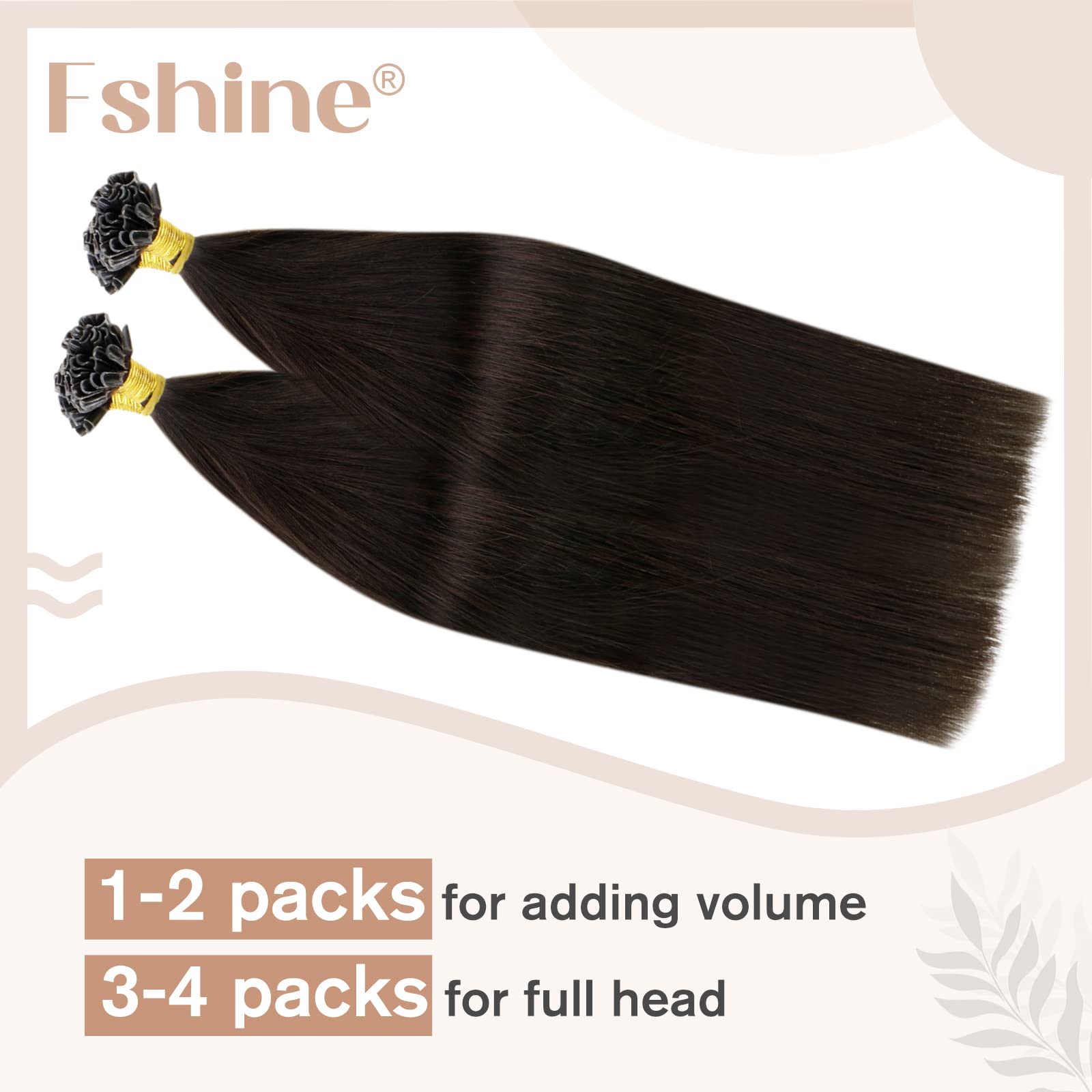 Fshine Regalo Di Natale Extension Cheratina Capelli Veri 55CM 50g Remy Capelli Keratin Extension Castano Scuro Hair Extension Human Hair 1g/ciocca Extension Lisci Capelli U-tip Extension #2