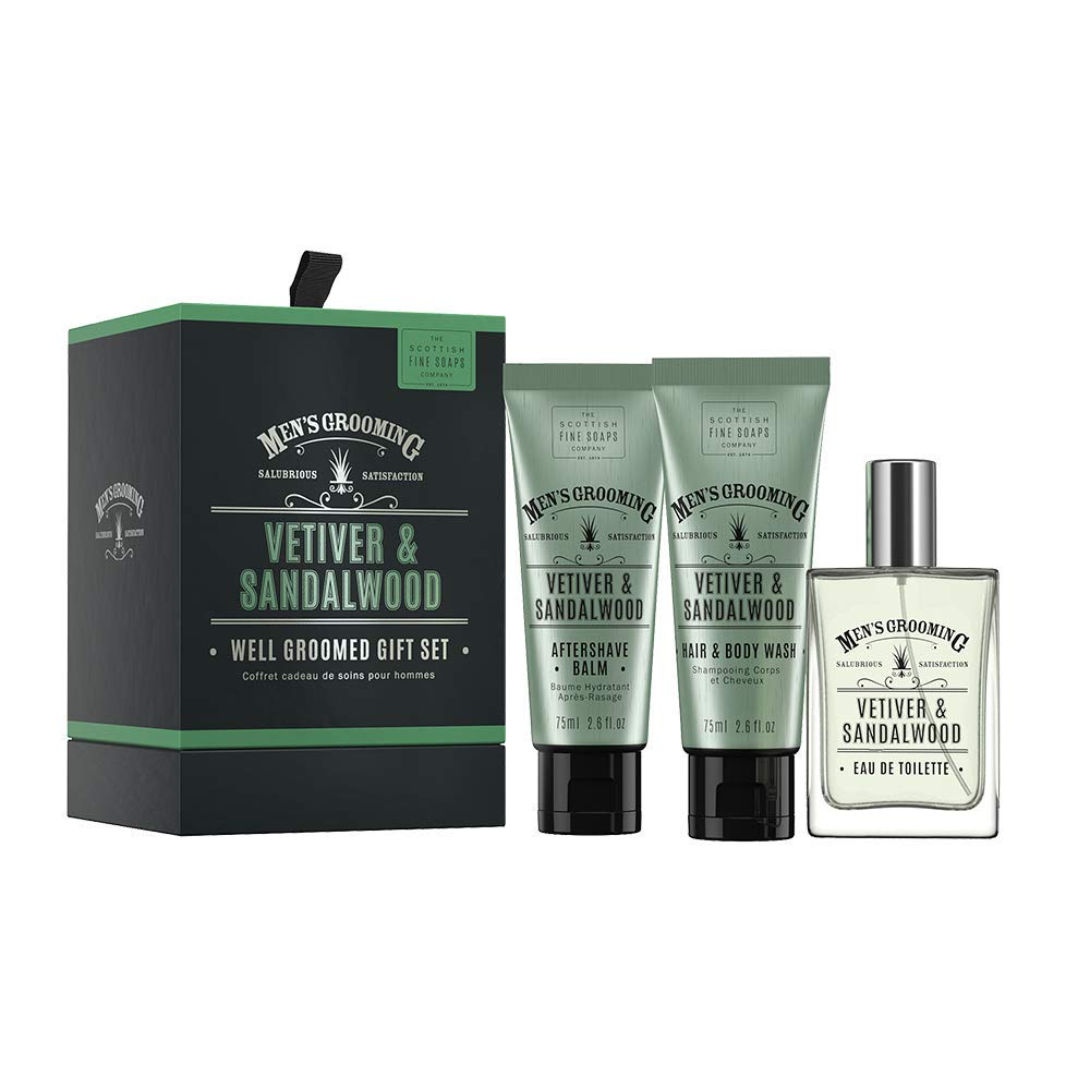 Men's Grooming by The Scottish Fine Soaps Company Vetiver & Sandalwood Well Groomed Gift Set