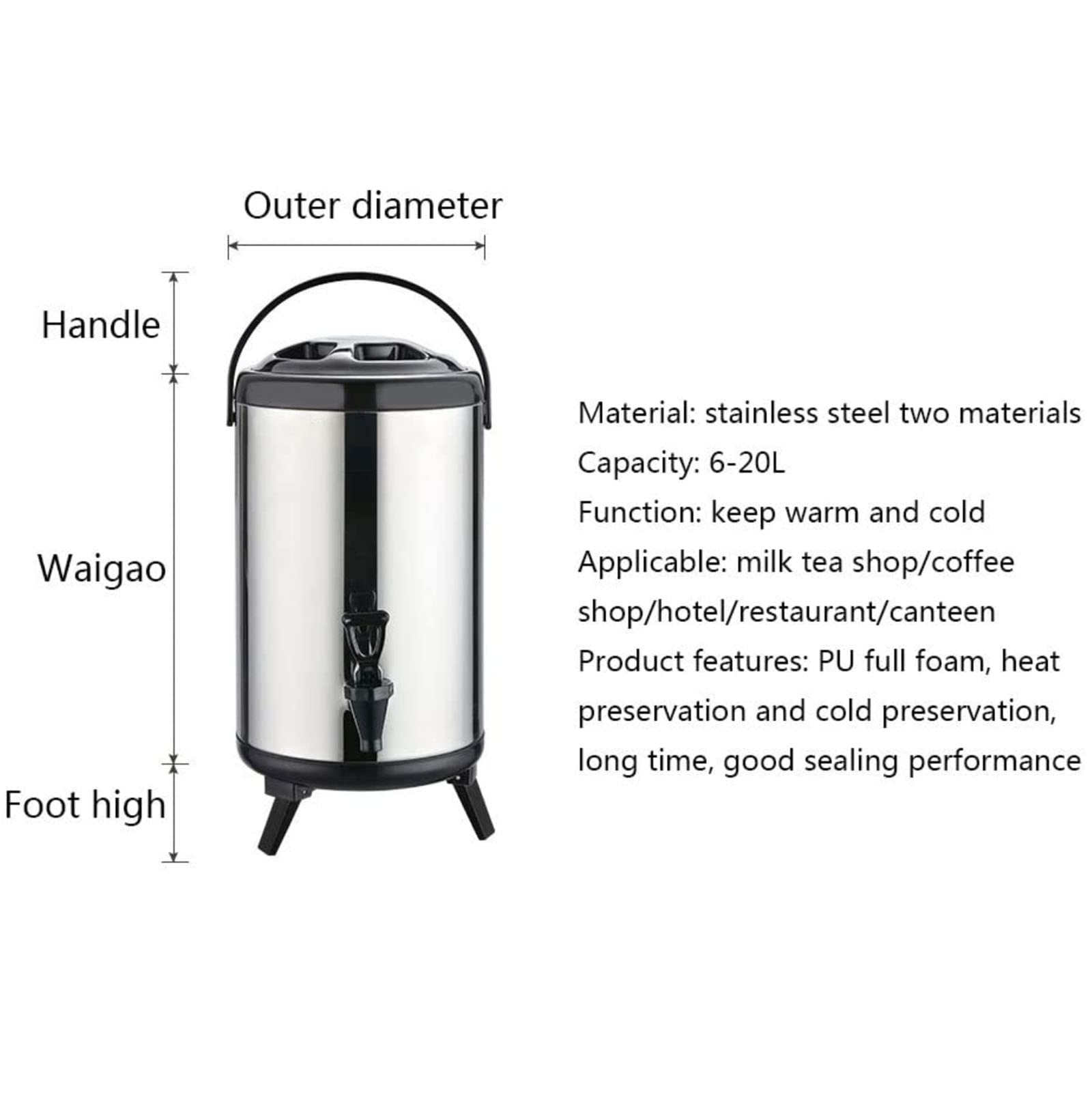 Dispensador de Agua fría y Caliente con Grifo, dispensador de Bebidas Aislado de Gran Capacidad de Acero Inoxidable(10L)