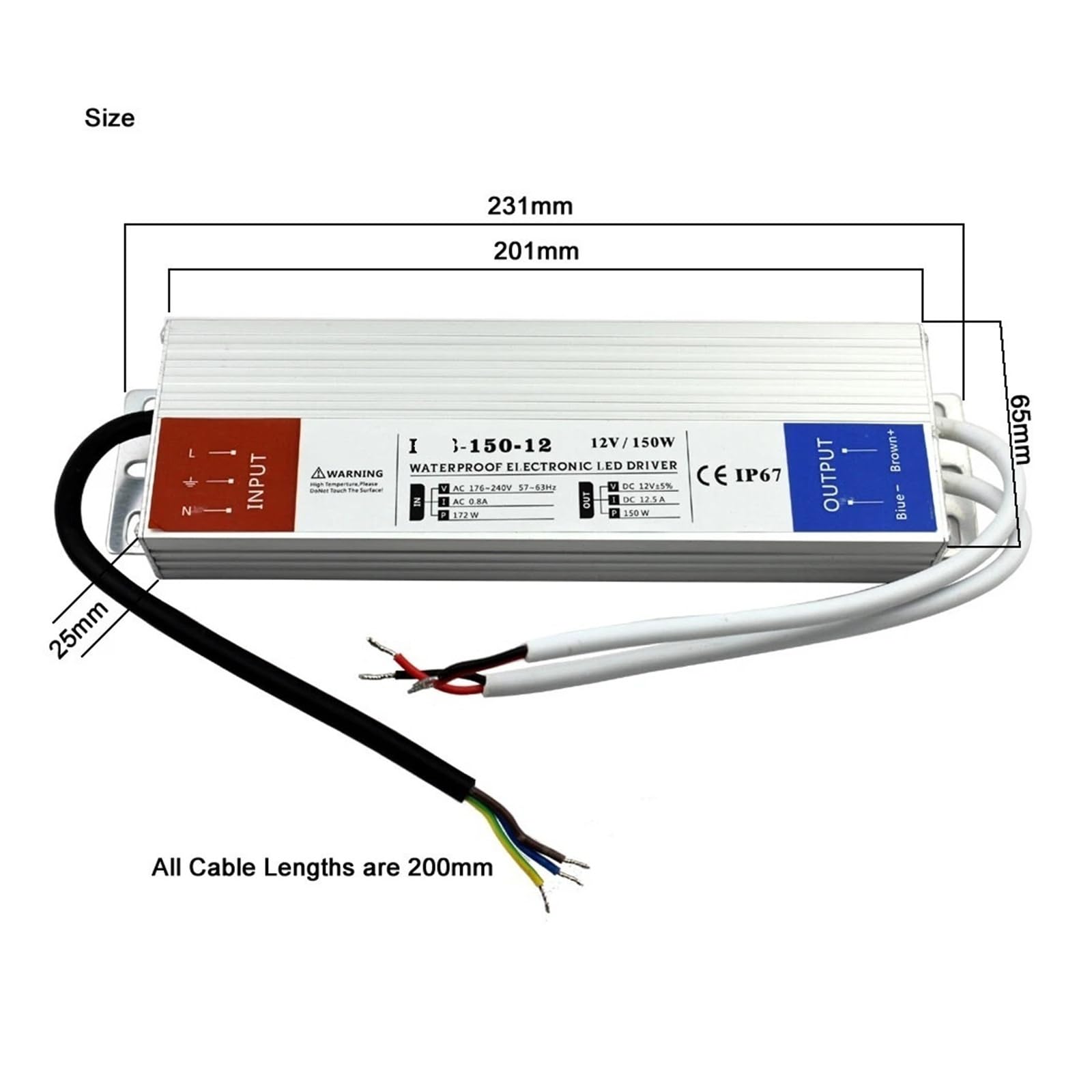 Transformador de potencia for controlador LED DC12V IP67 resistente al agua(150W)