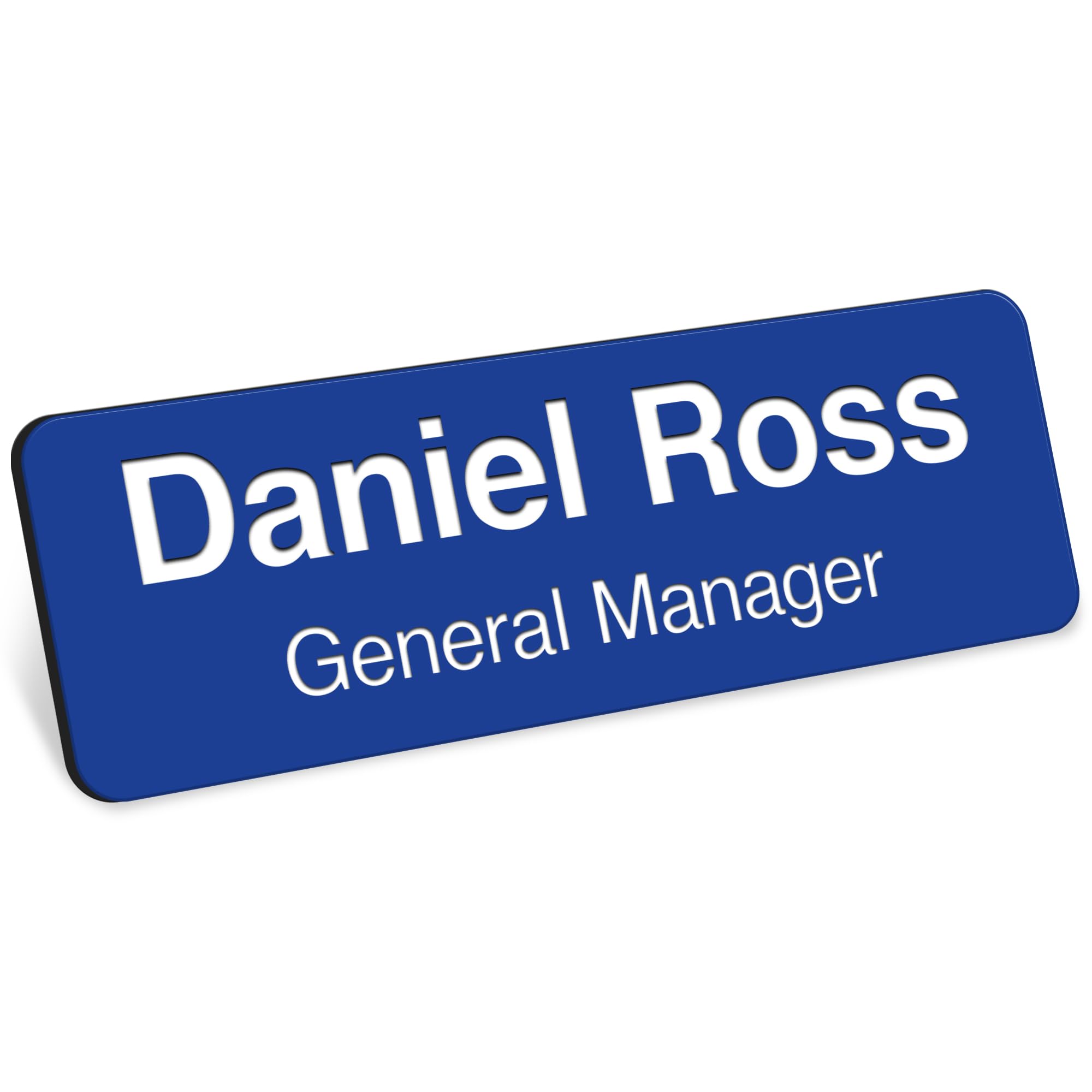 Name Tag, Magnetic Blue and White Name Tags, Personalized Name Tags, 1x3 Inches, Durable Engravable Impact Material, Made in The USA by My Sign Center