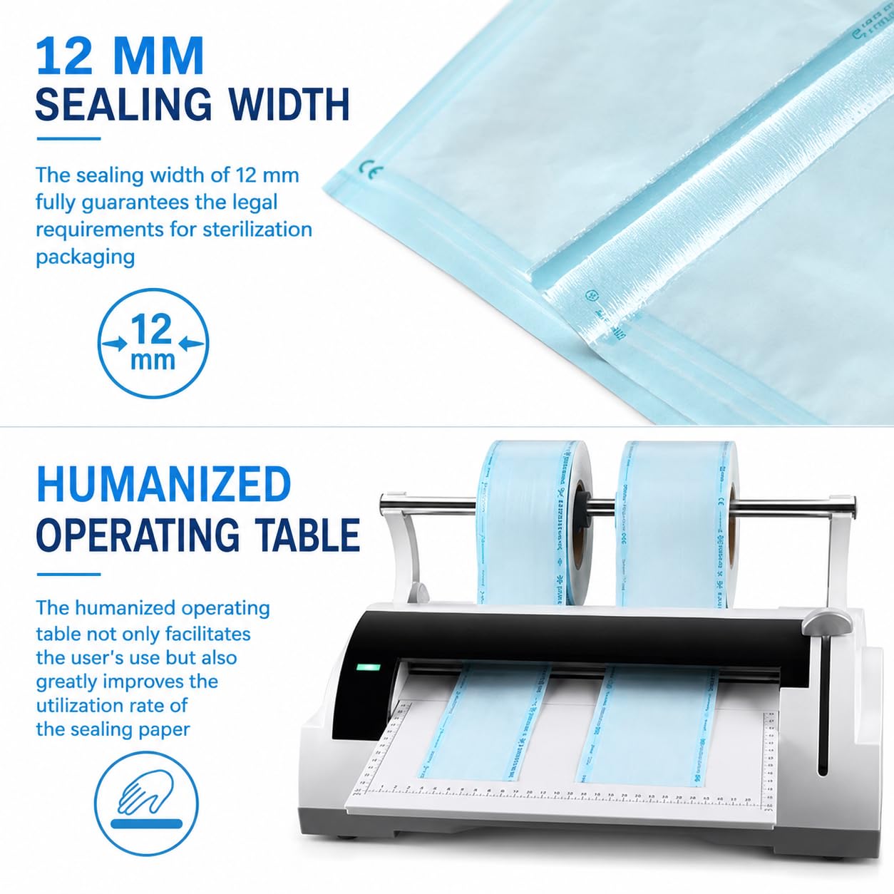 Sigillante per sacchetti di sterilizzazione medica da 100 W, guarnizione e taglierina da 300 mm