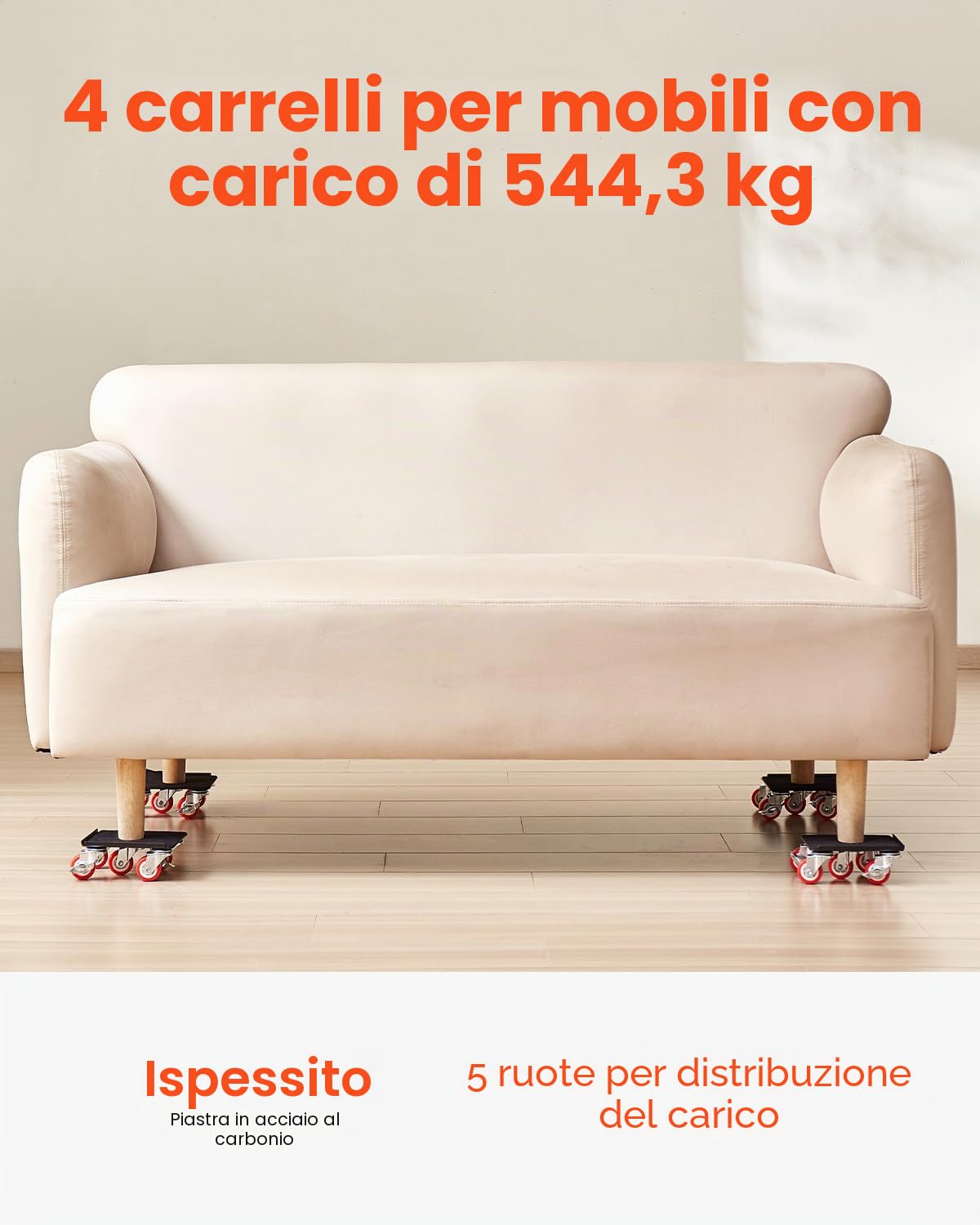 VEVOR Carrello per Mobili, Carico Massimo 544 kg, Trasportatore per Mobili Impieghi Gravosi con 5 Ruote Girevoli 360°, Pannello in Acciaio al Carbonio, Set Utensili Scorrevoli per Sollevamento Mobili