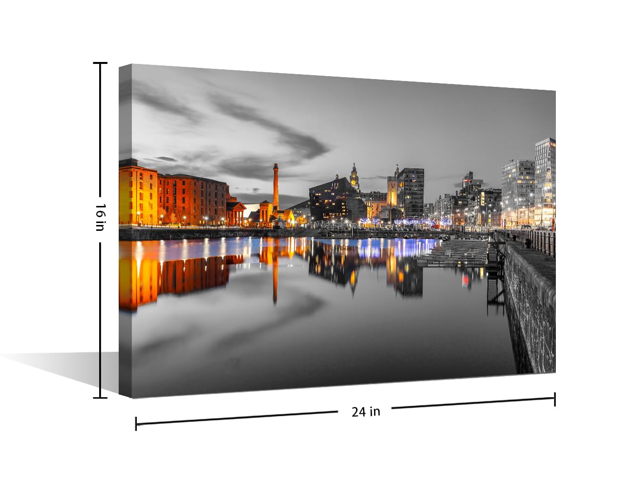 Liverpool UK Wall Decor Liverpool Skyline Posters Prints on Canvas Albert Dock Balck and White Wall Art 1 Panel Liverpool Bedroom Decor Modern Home Decor Framed Ready to Hang (16''Wx 24''H) - Image 2