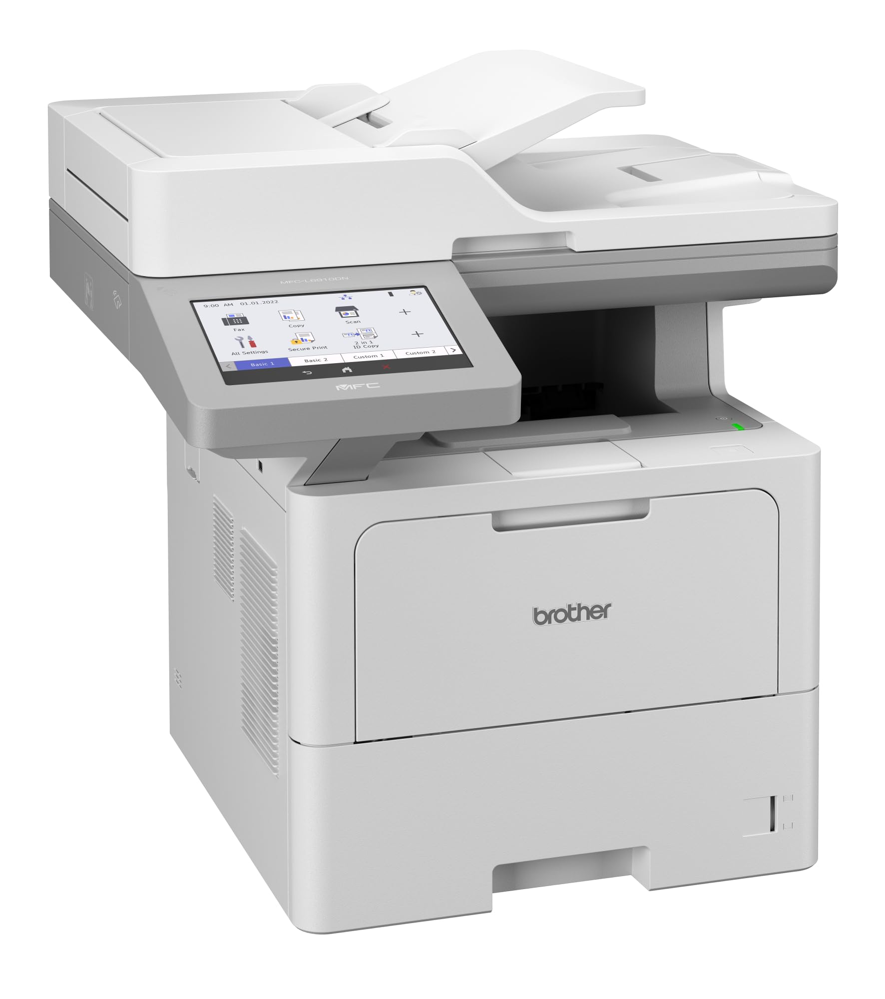 Brother MFC-L6910DN 4-in-1 Mulifunktionsdrucker schwarz weiß (A4, 50 Seiten/Min., 1.200x1.200 DPI, LAN, Duplex-ADF, 520 Blatt Papierkassette) weiß/grau
