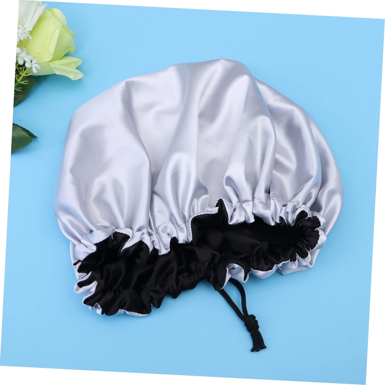 FRCOLOR 3pezzi Cuffietta Notte Doppio Per Donne Cappello Da Notte Raso Argento Per Dormire e Proteggere