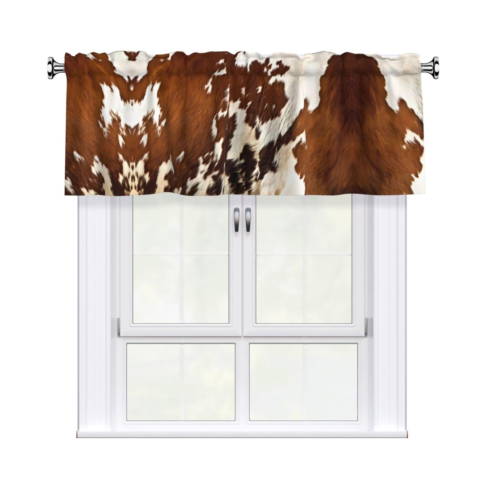 WHJDPP Red and white cowhide Prints Curtain Valance 54x18 Inch - Peach Skin Window Cover with Printed Design, Filtering Light for Kitchen Decor