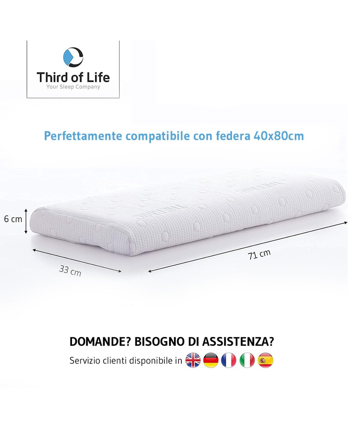 Cuscino memory basso per dormire a pancia in giù | Guanciale memory foam ortopedico traspirante, antiacaro, termoregolante. Cuscino cervicale ideale per federa 40x80 cm, cuscino altezza 6cm