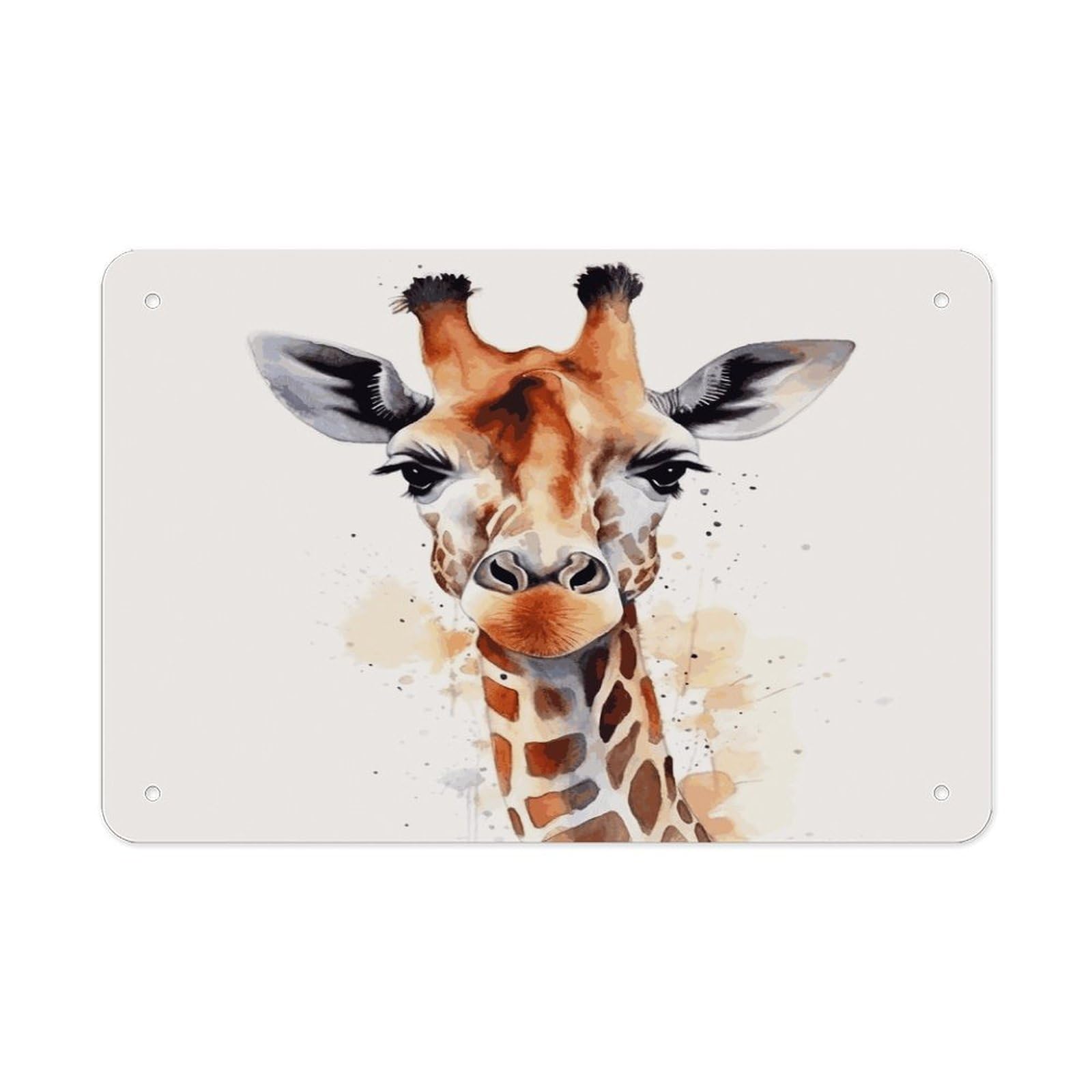 LDGSUPH Stylish Animal Watercolor Giraffe Metal Tin Sign Wall Art Prints Folded Edge Iron Sheet Painting with Holes for Wall Prints Decorative Picture Metal Signboard Decor Painting Wall Decor