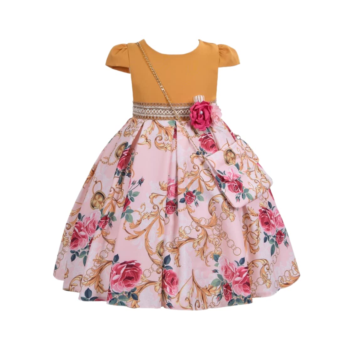 Cosplay Life Elegant Flower Dress for Girls Young Adult Fashion Bow Flower Waistline Kids Party Festival Ages 5-9 Years Old (Pink, 7yrs) — view 22