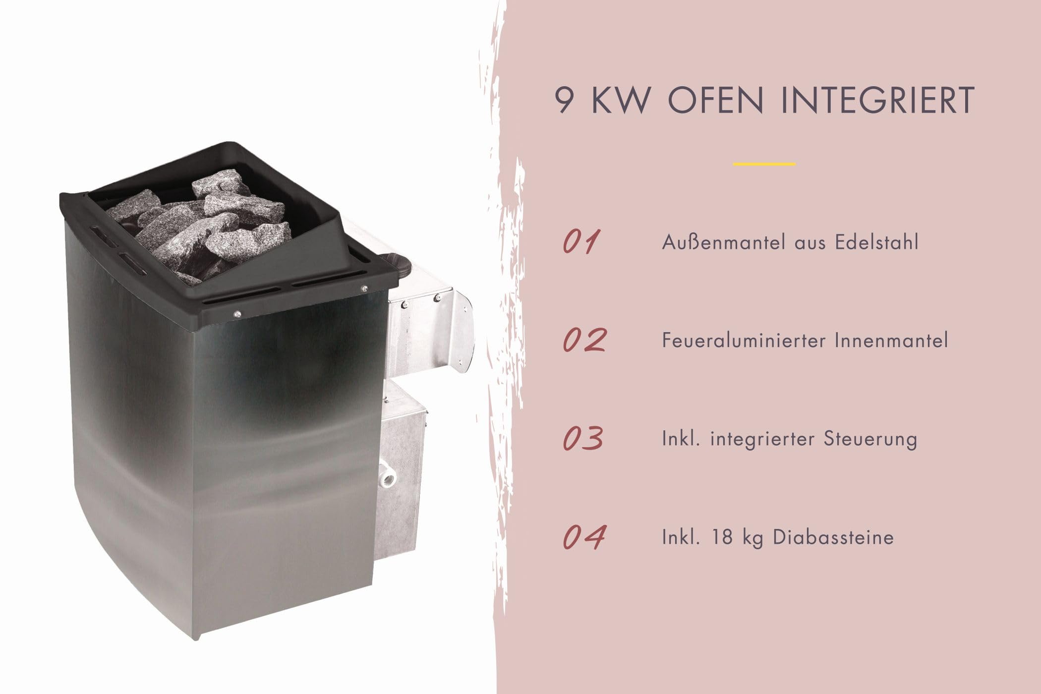 Karibu Fasssauna Set naturbelassen mit Ofen 9 kW integr. Strg., Kabel, Schindeln in versch. Längen (Länge 389 cm)