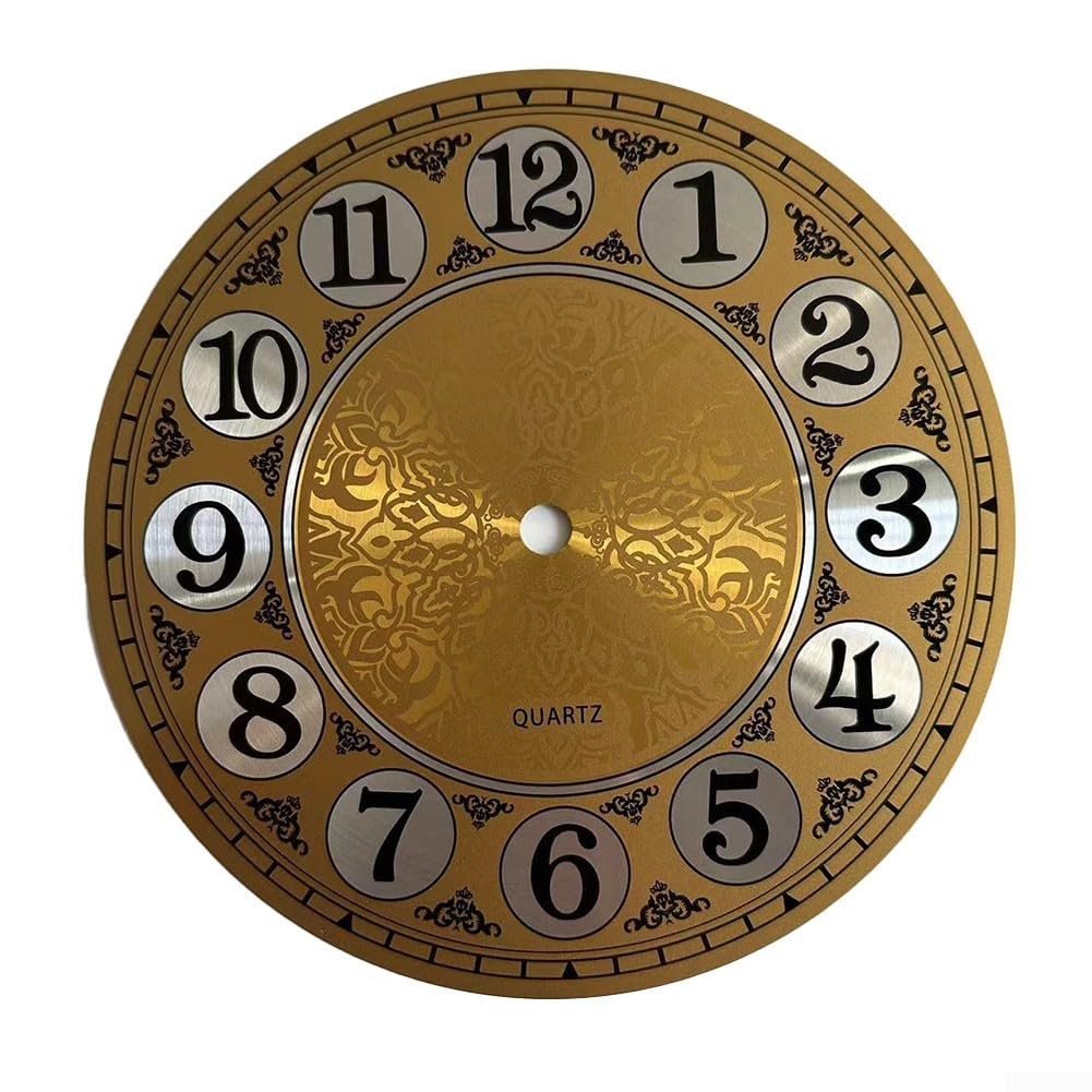 Aluminium-Zifferblatt, 160 mm, für Vintage-Wanduhr, 17,8 cm, goldfarbene Metallplatte mit arabischen Ziffern, DIY-Quarzuhr-Set