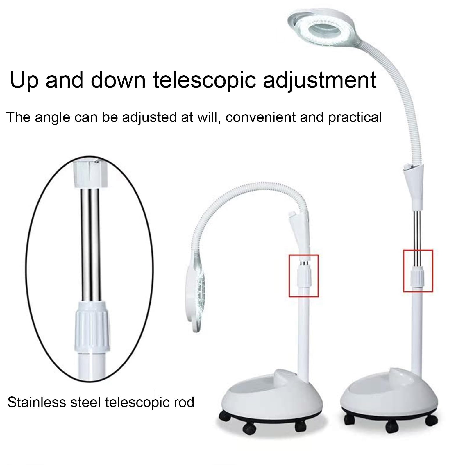 Lampada da Visita Medica, Lampada da Pavimento, Luce di Ispezione Mobile, Lampada Chirurgica a LED Altezza Regolabile, Ingrandimento Otto Volte