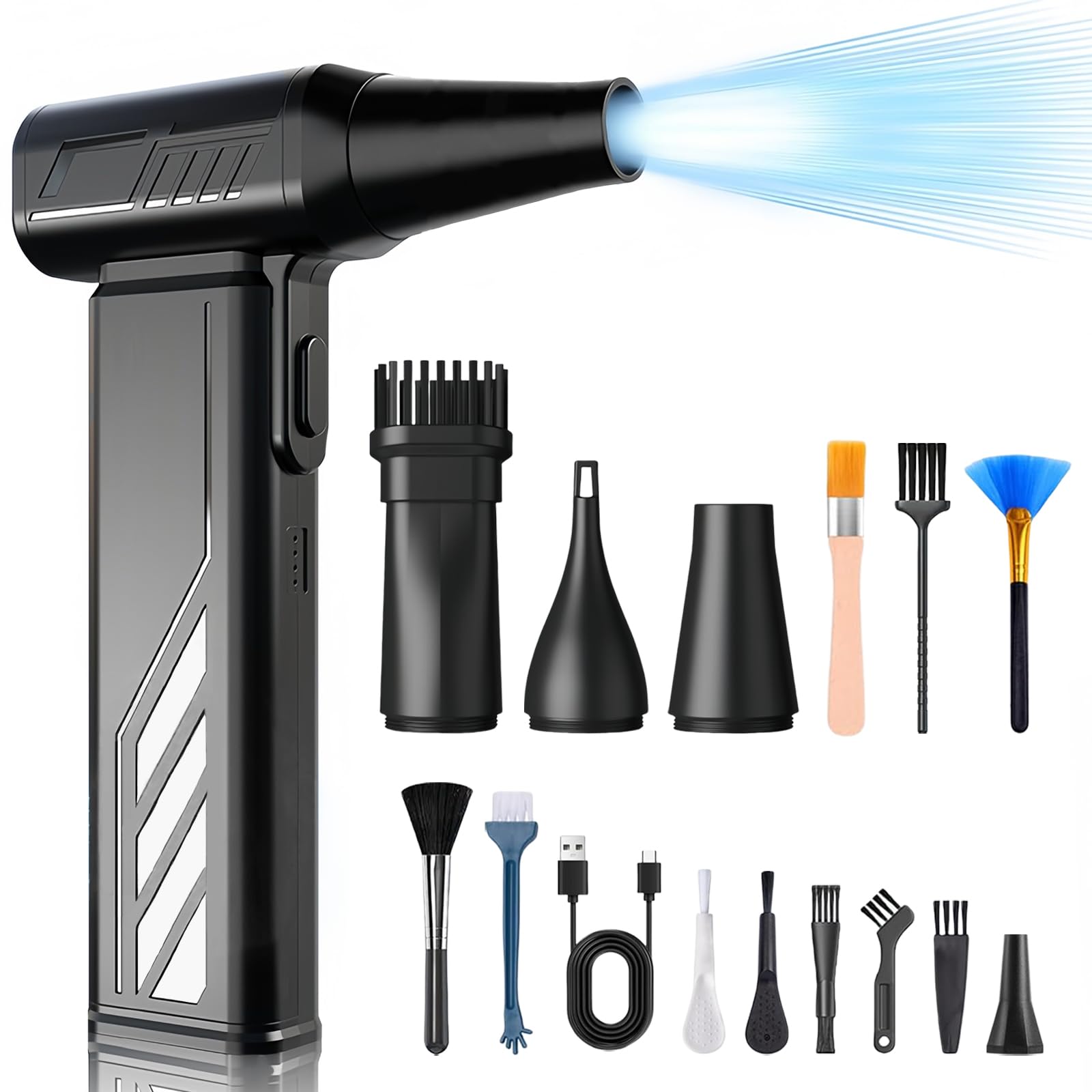Flintronic Compressed Air Duster PC Cleaner, 150000RPM Air Blower with Over Temperature Protection, 5-Speed Cordless Rechargeable Reusable Compressed Electric Air Blaster for Cleaning Keyboard PC Car