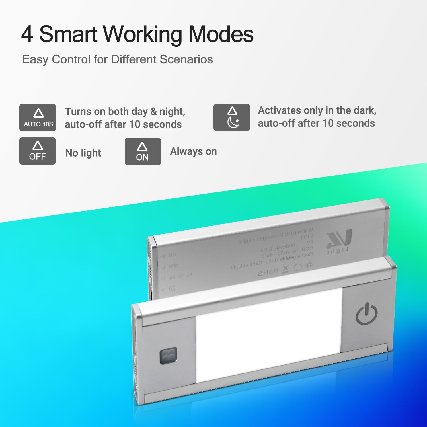 V4light Luz nocturna con sensor de movimiento RGB, luces de escalera recargables de 6 colores, luz LED magnética con apagado automático, control táctil, para pasillo, escaleras, vitrina (paquete de 6)