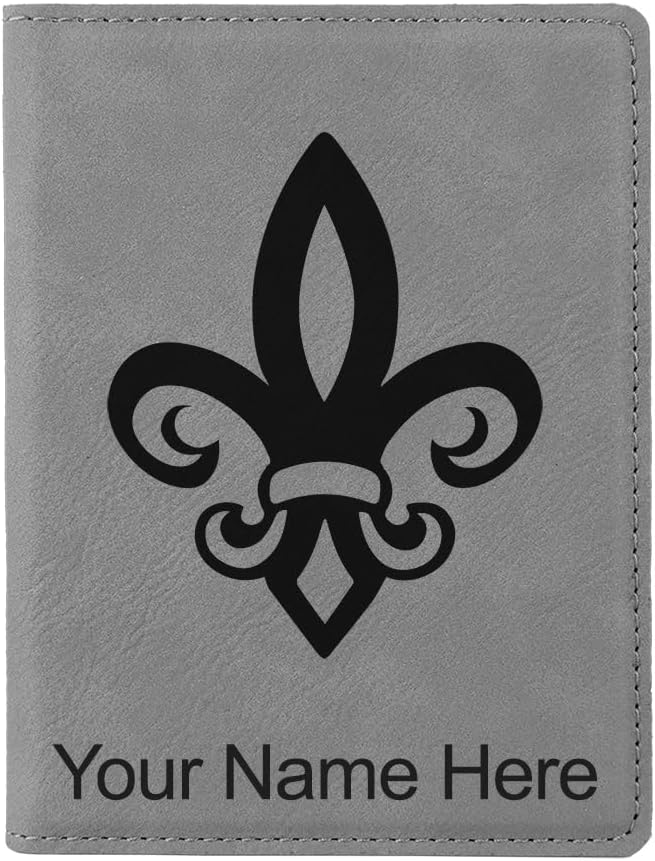 LaserGram Faux Leather Passport Holder, Fleur de Lis, Personalized Engraving Included ((Dark Brown)