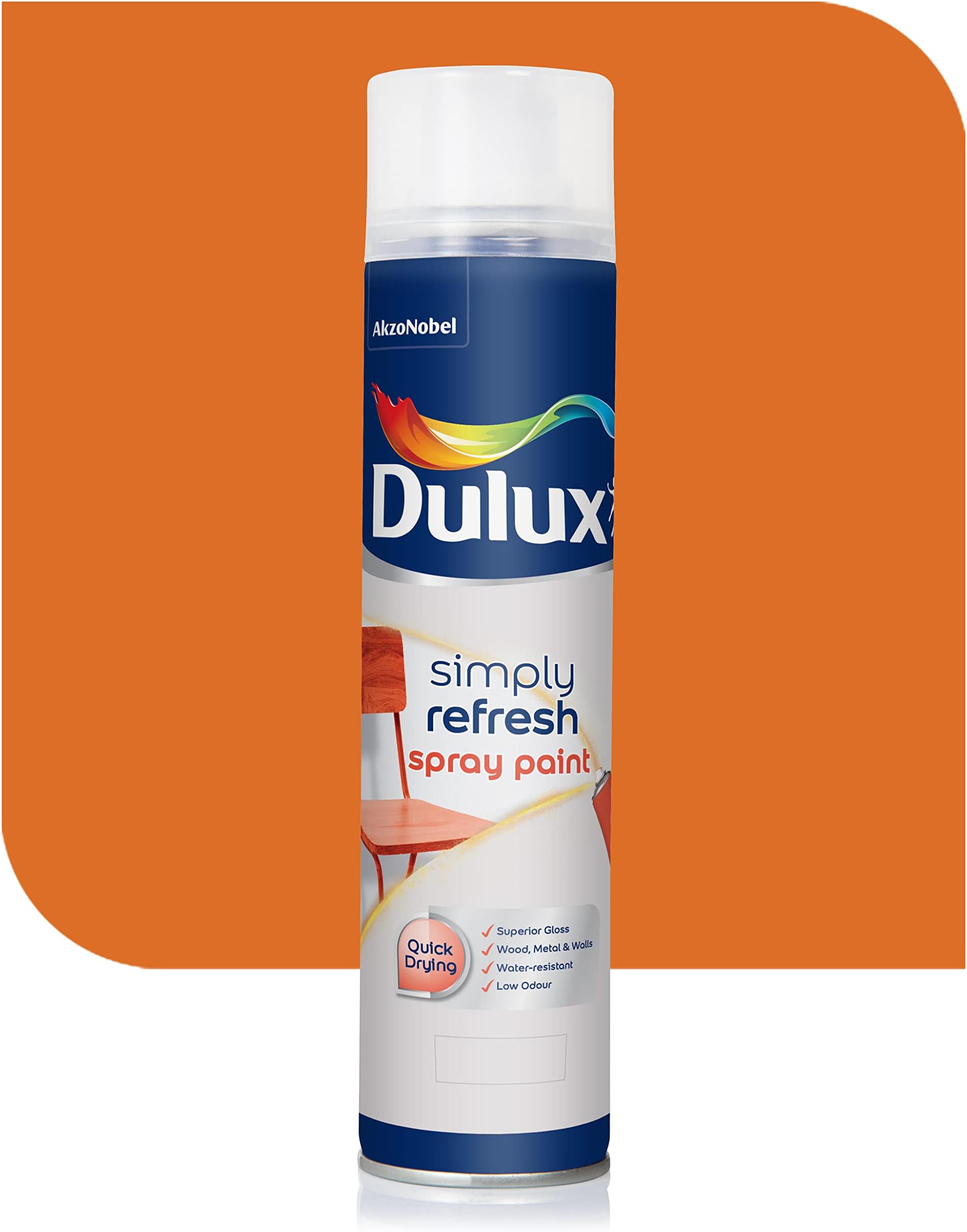 Dulux Simply Refresh Spray Paint | DIY, Quick Drying Gloss Finish for Metal, Wooden Furniture, Plastic, Walls, Cars & Bikes – 400ML (Deep_Orange)